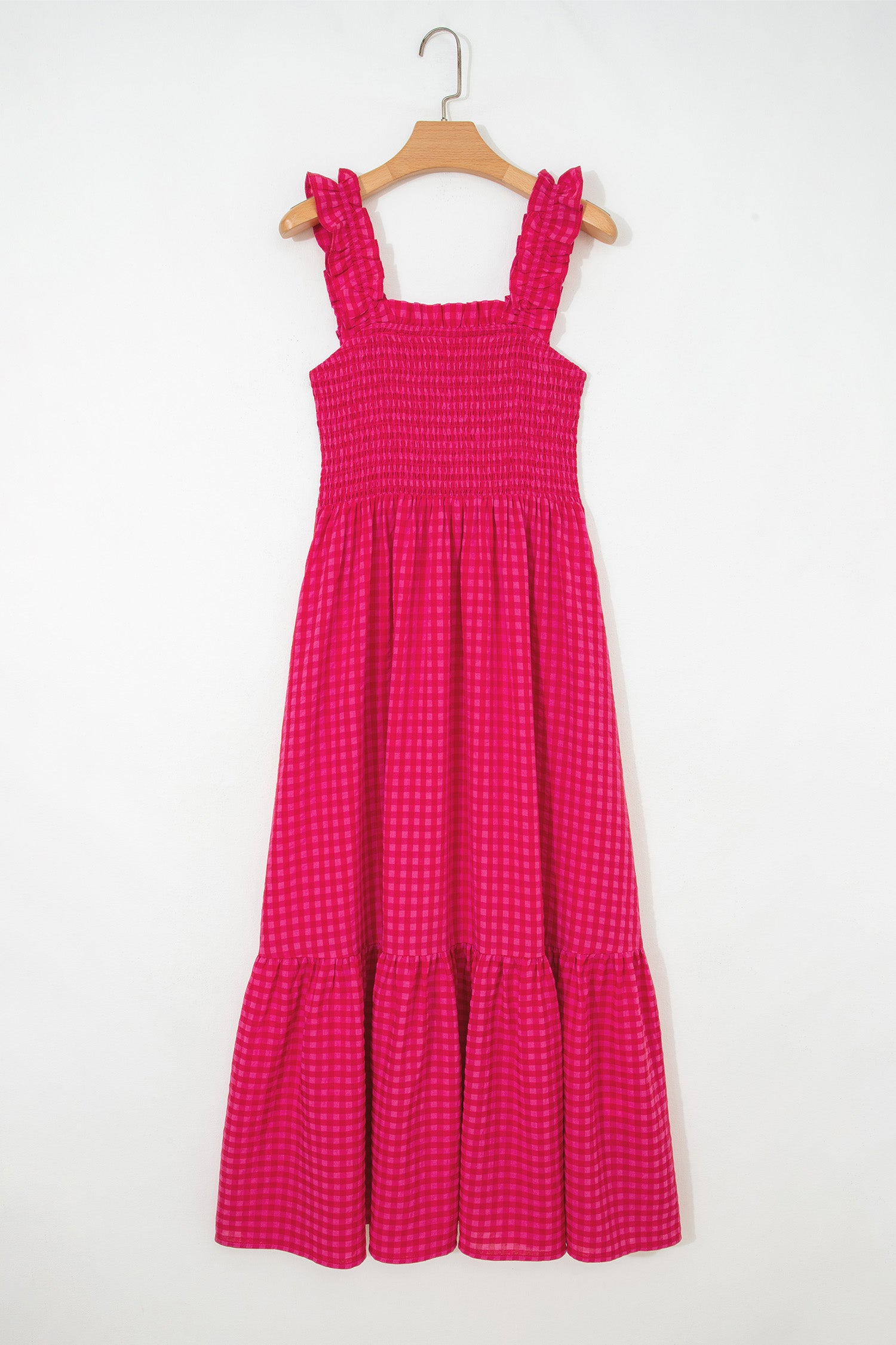 Red Plaid Fit & Flare Sundress Square Neck Vacation Women S-XL