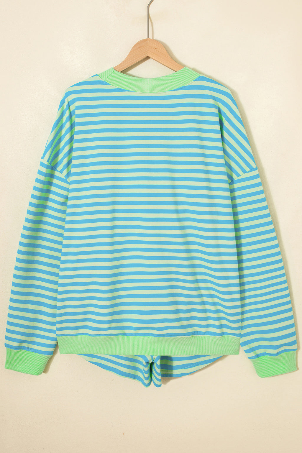 Stripe Colour Block Long Sleeve Pullover & Shorts Set | Pink, Yellow & Green Stripe