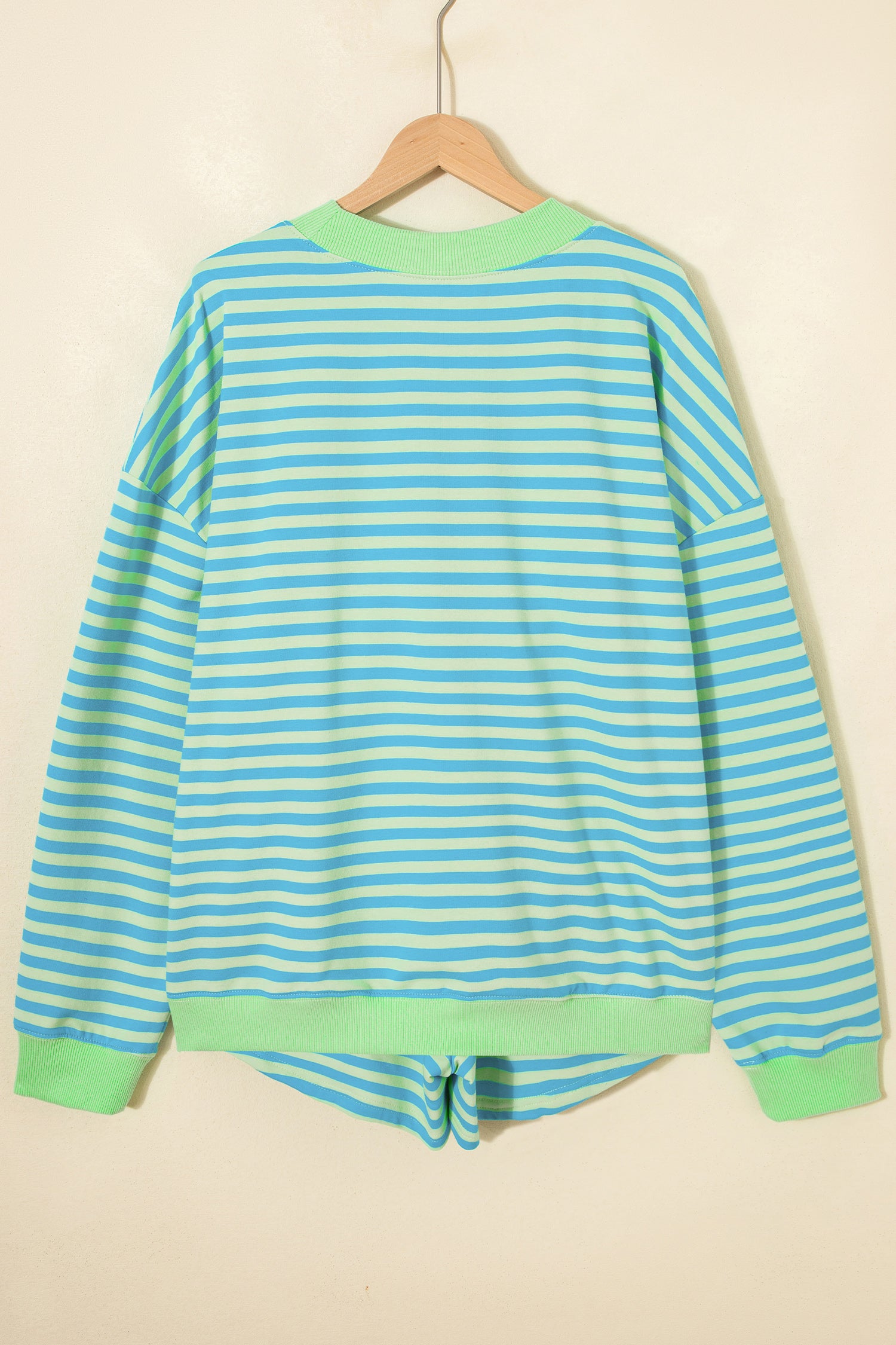 Stripe Colour Block Long Sleeve Pullover & Shorts Set | Pink, Yellow & Green Stripe
