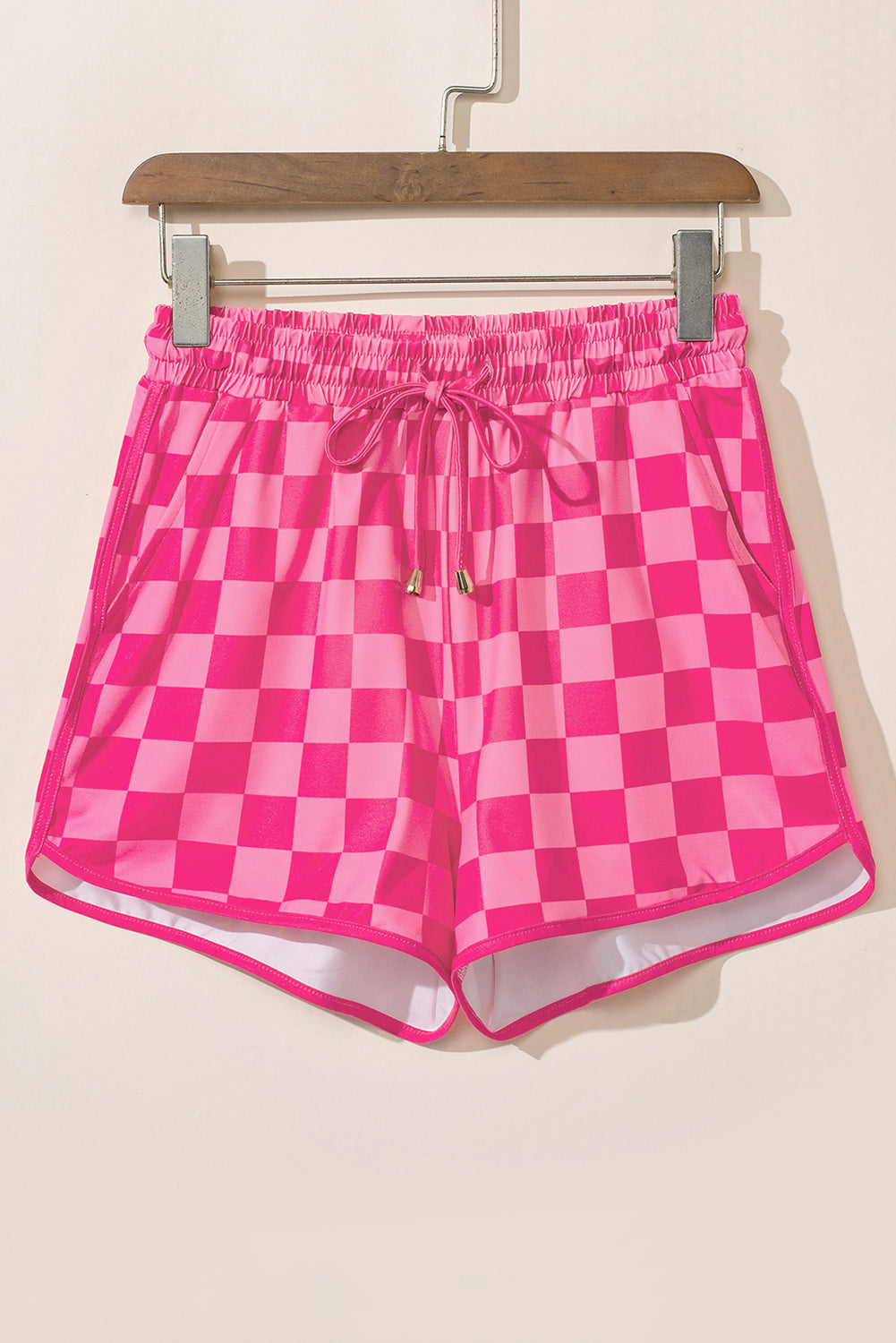 Women's Rose Checkered Drawstring Elastic Waist Casual Shorts at LivelyLooks