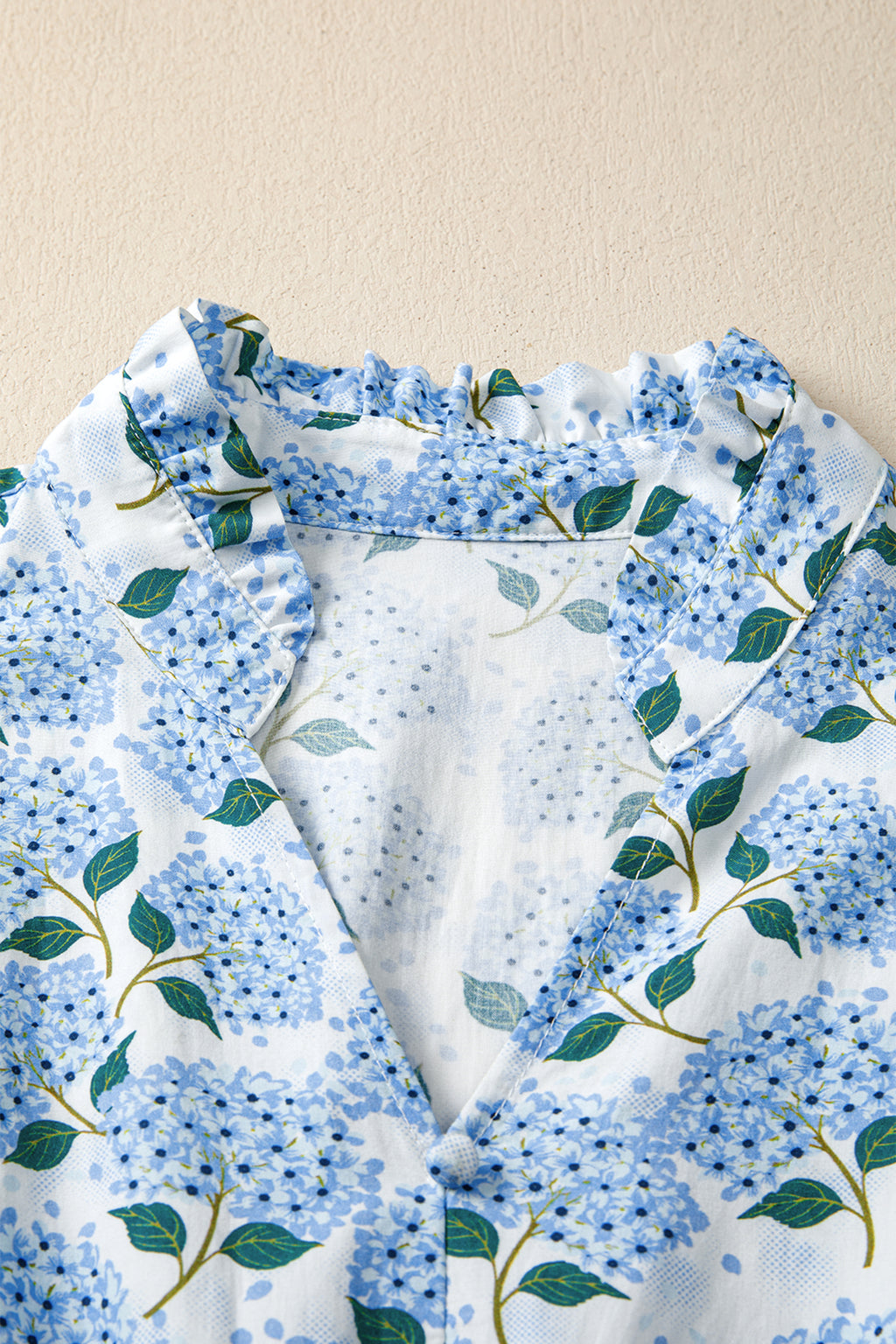Women's Sky Blue Hydrangea Floral Ruffle Trim Flutter Sleeve Maxi Dress at LivelyLooks