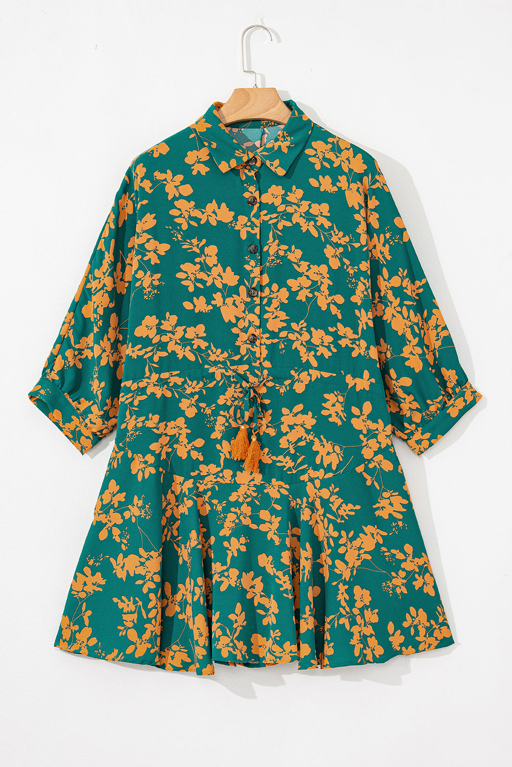 Shop Women's Floral Print Drawstring Tunic Short Dress Green Pink S-XL at LivelyLooks
