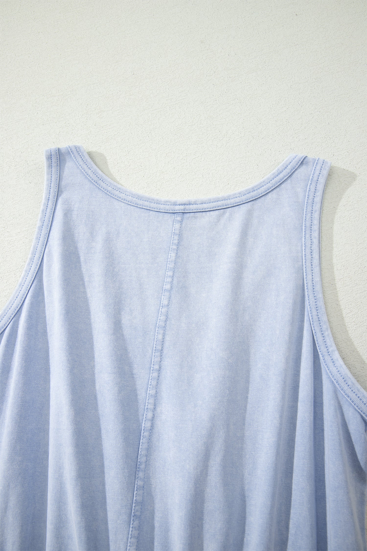 Smoke Grey & Dark Blue Mineral Wash U Neck Elastic Waist Sleeveless Mini Dress S-XL