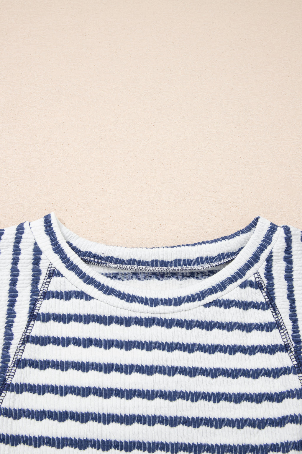 LivelyLooks Brown Stripe Textured Knit Split Hem Half Sleeve Loose Top women's fashion