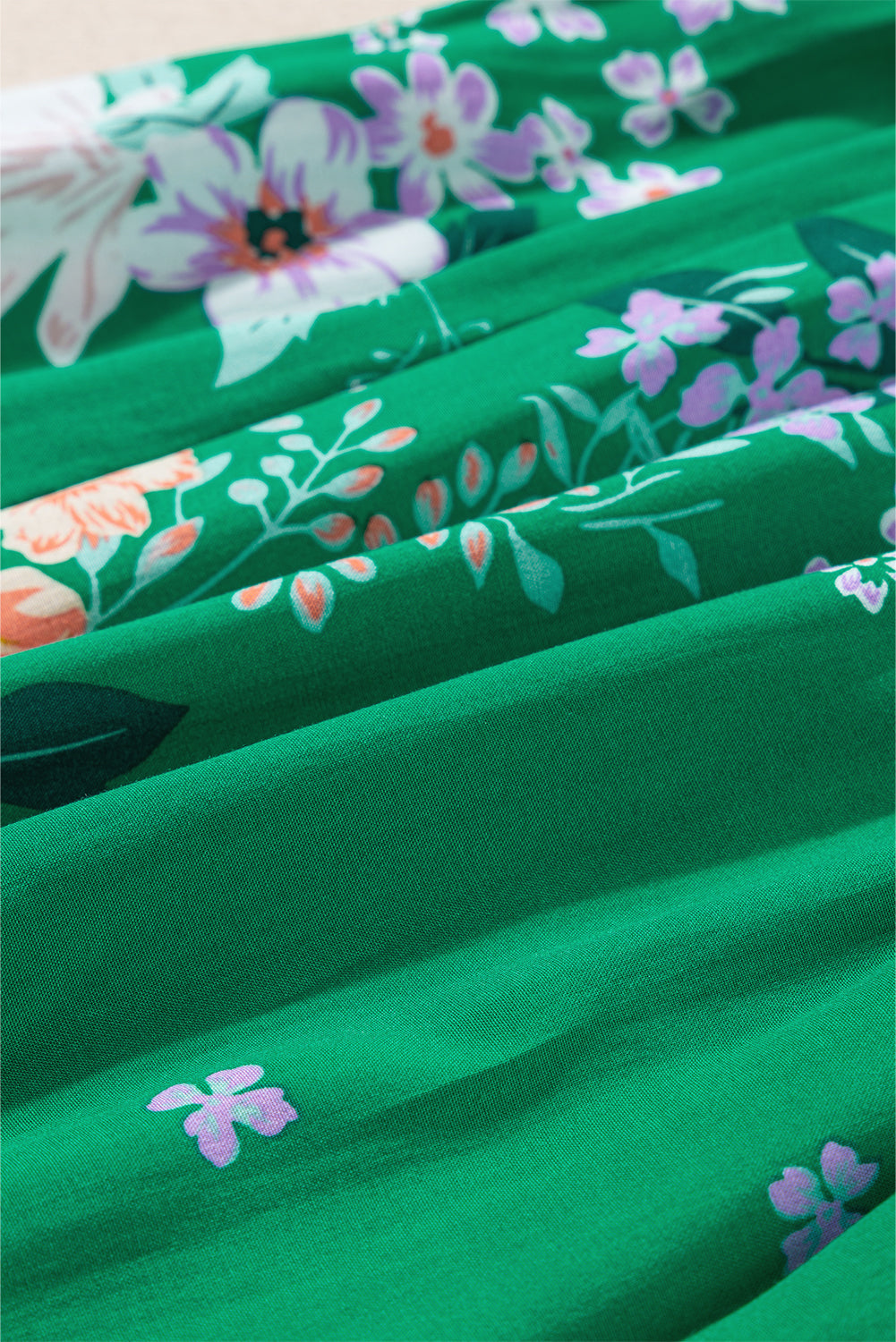 LivelyLooks Green Floral Bubble Sleeve Smocked Tiered Midi Dress women's fashion