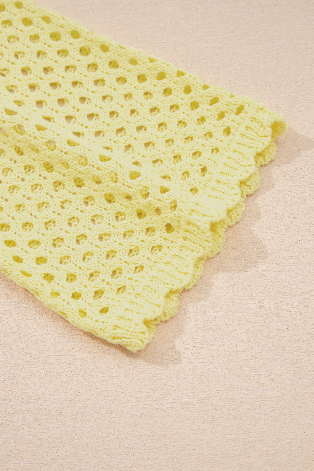 LivelyLooks Yellow Cream Scalloped Trim Hollow Out Knit Long Sleeve Top women's fashion