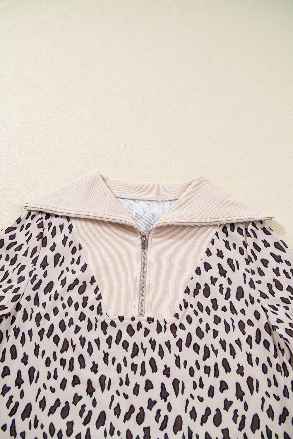 Women's Khaki Leopard Print Zip up Collar Patchwork Shift Mini Dress at LivelyLooks