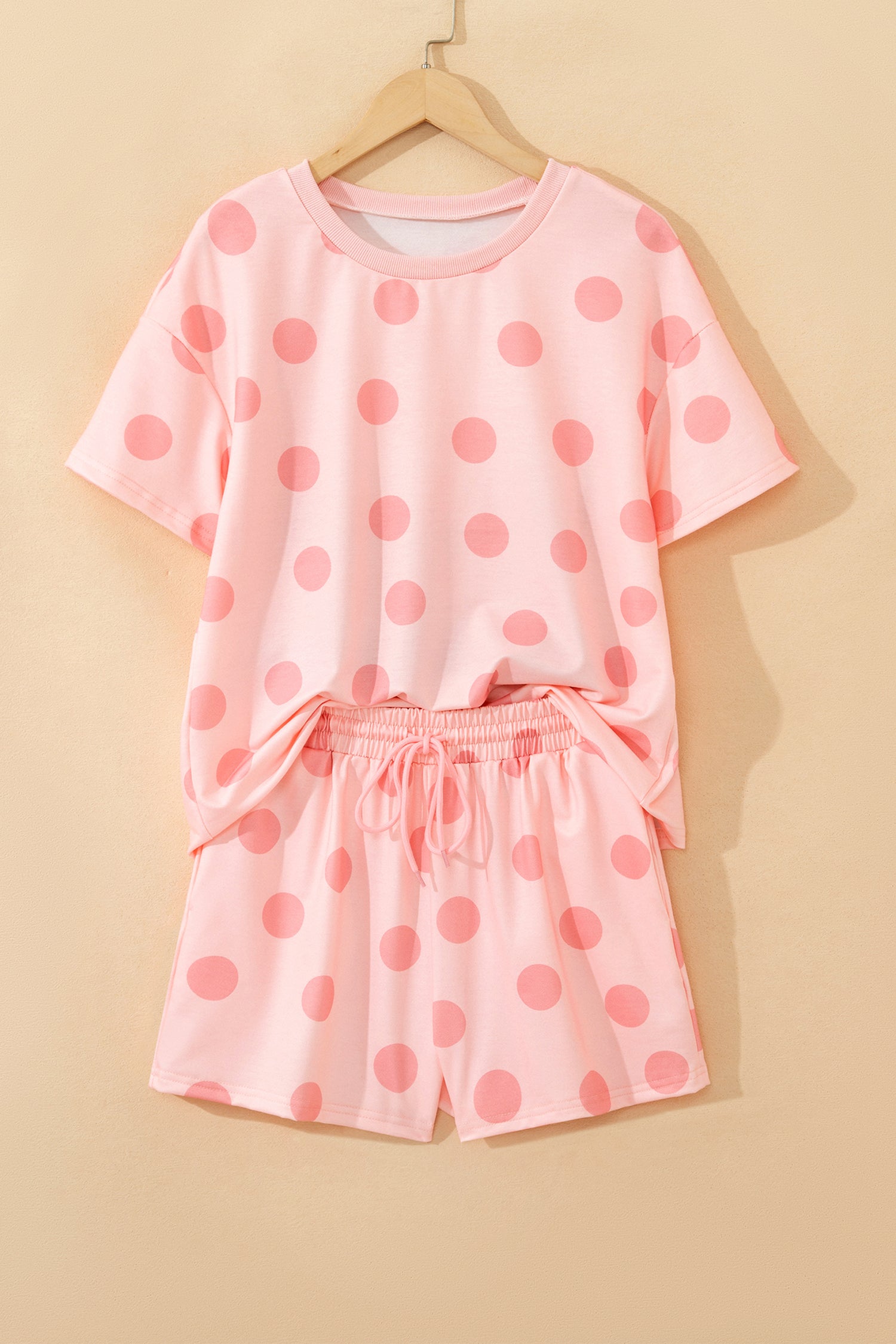 Polka Dot Print Tee & Shorts Co-ord Set | Pink, Black & Sky Blue