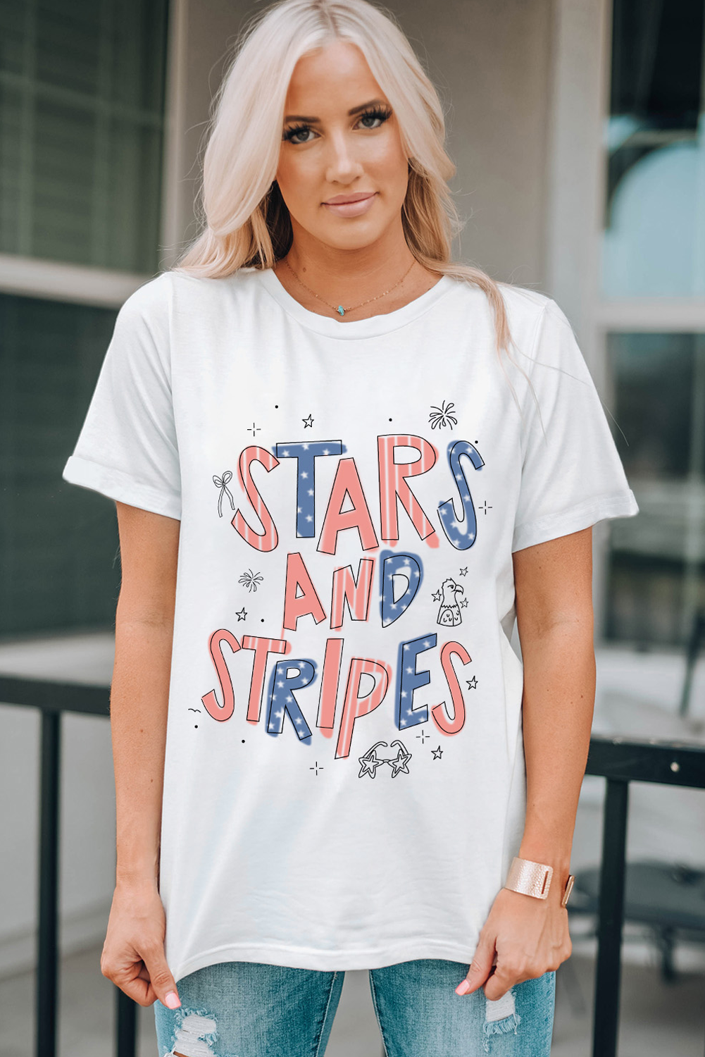Shop White Stars and Stripes Crew Neck Graphic Tee S-3XL at LivelyLooks