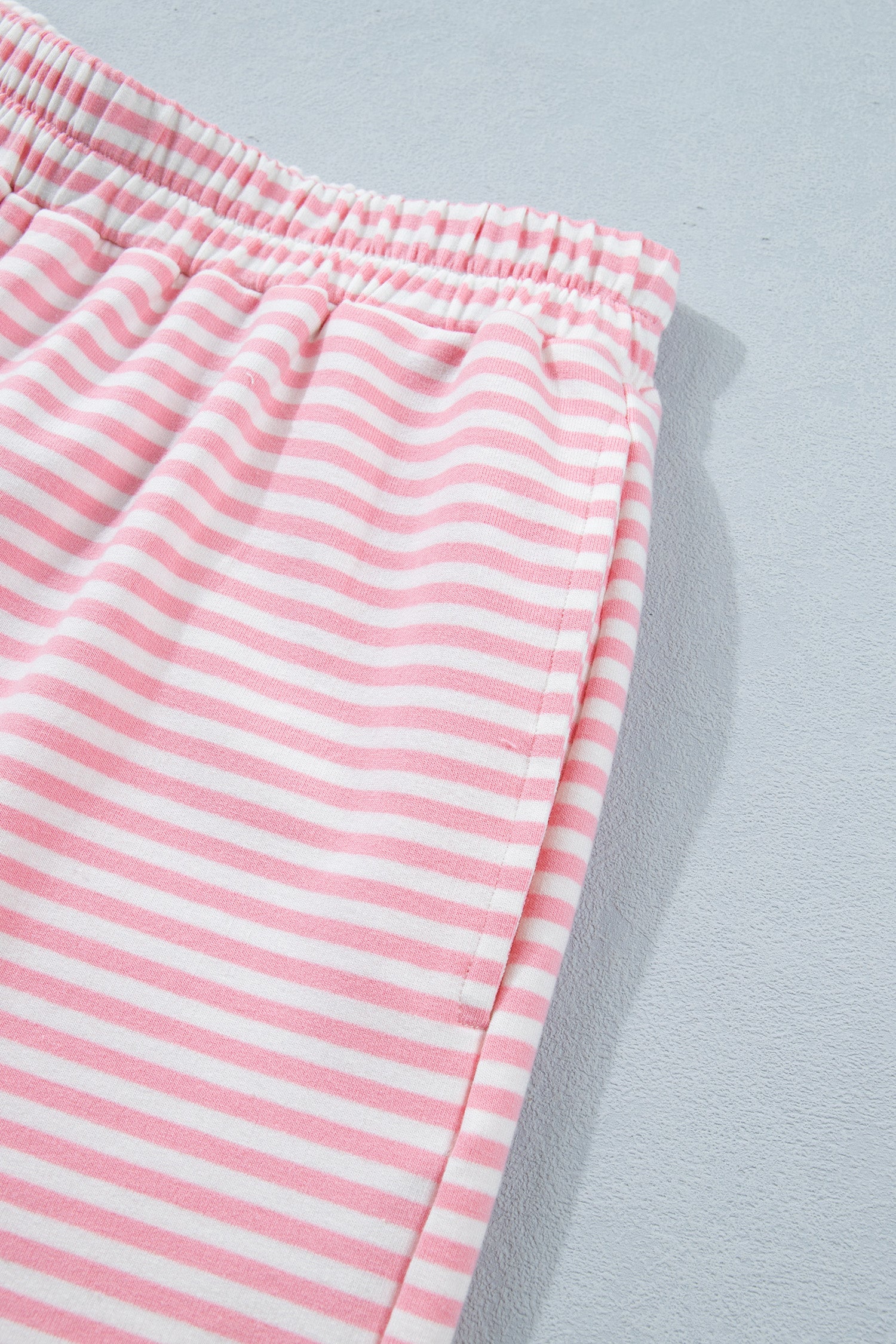 Striped Cuffed Sleeve Mock Neck Tee & Shorts Co-ord | Sky Blue, Pink & Green