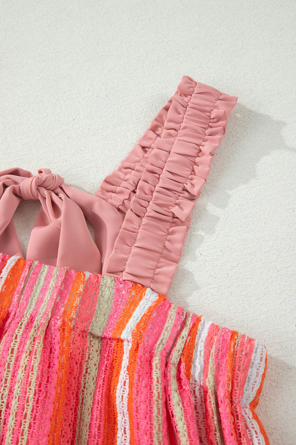 LivelyLooks Pink Stripe Maxi Dress Ruffled Straps Ribbon Knot Boho S-XL women's fashion