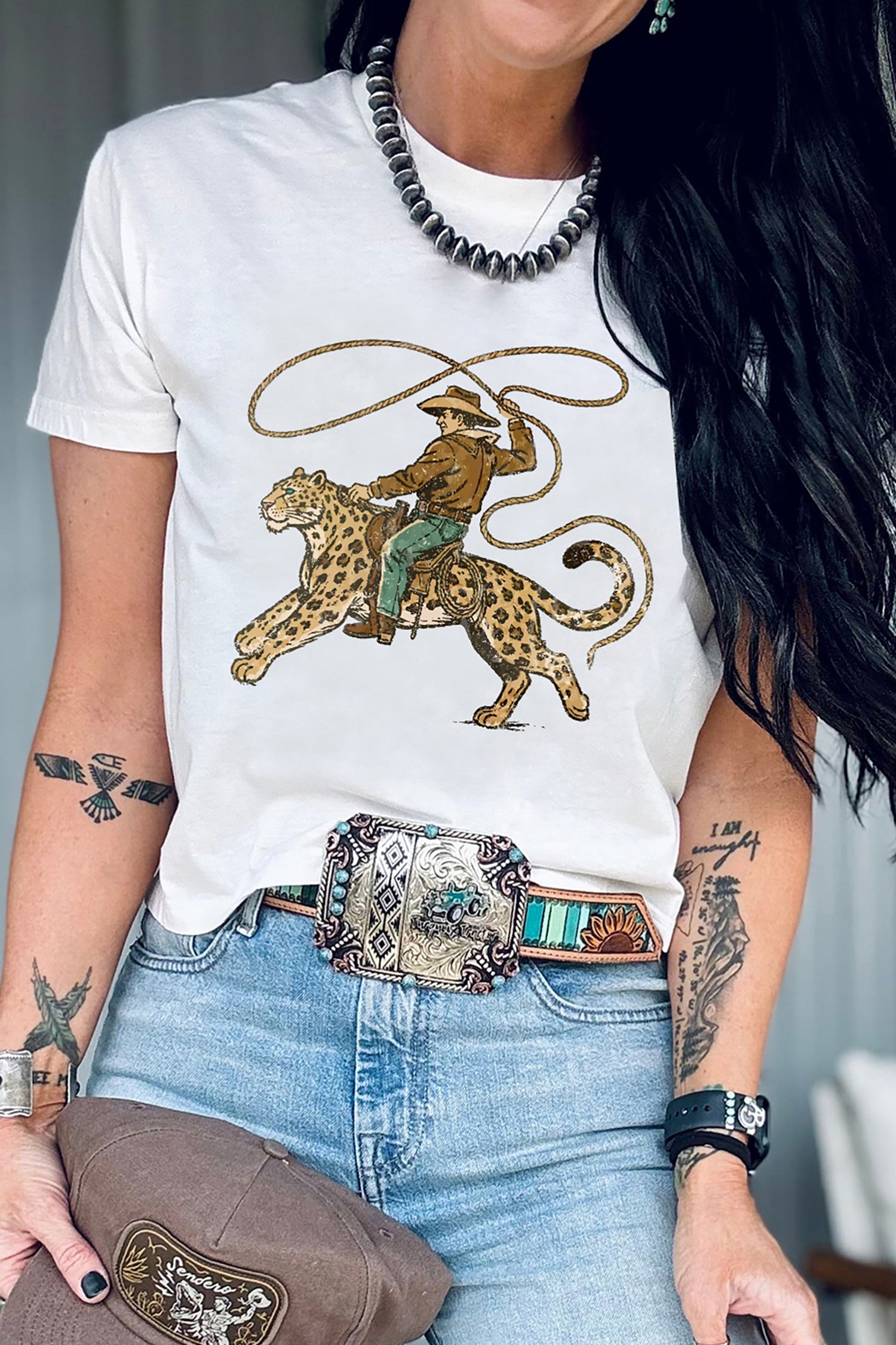 Shop White Cowboy Leopard Graphic Tee | Casual Western Top S-3XL at LivelyLooks
