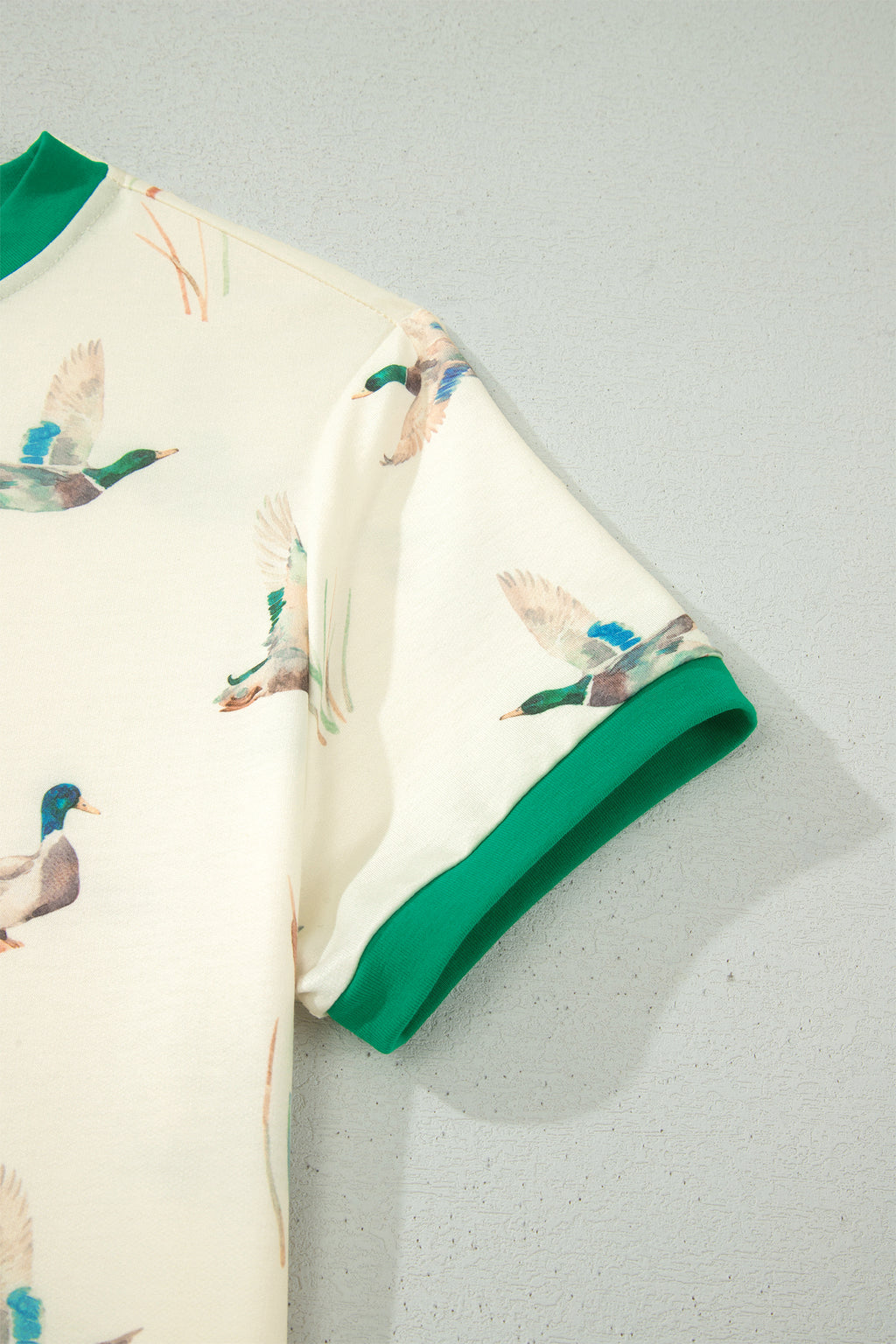 Beige Mallard Print Colourblock Trim Short Set
