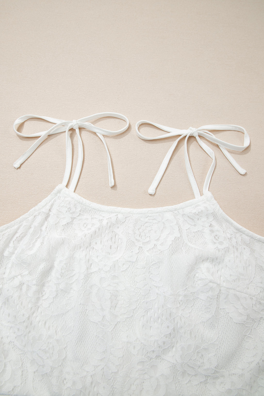White Floral Lace Overlay Tie Spaghetti Strap Long Dress S-XL
