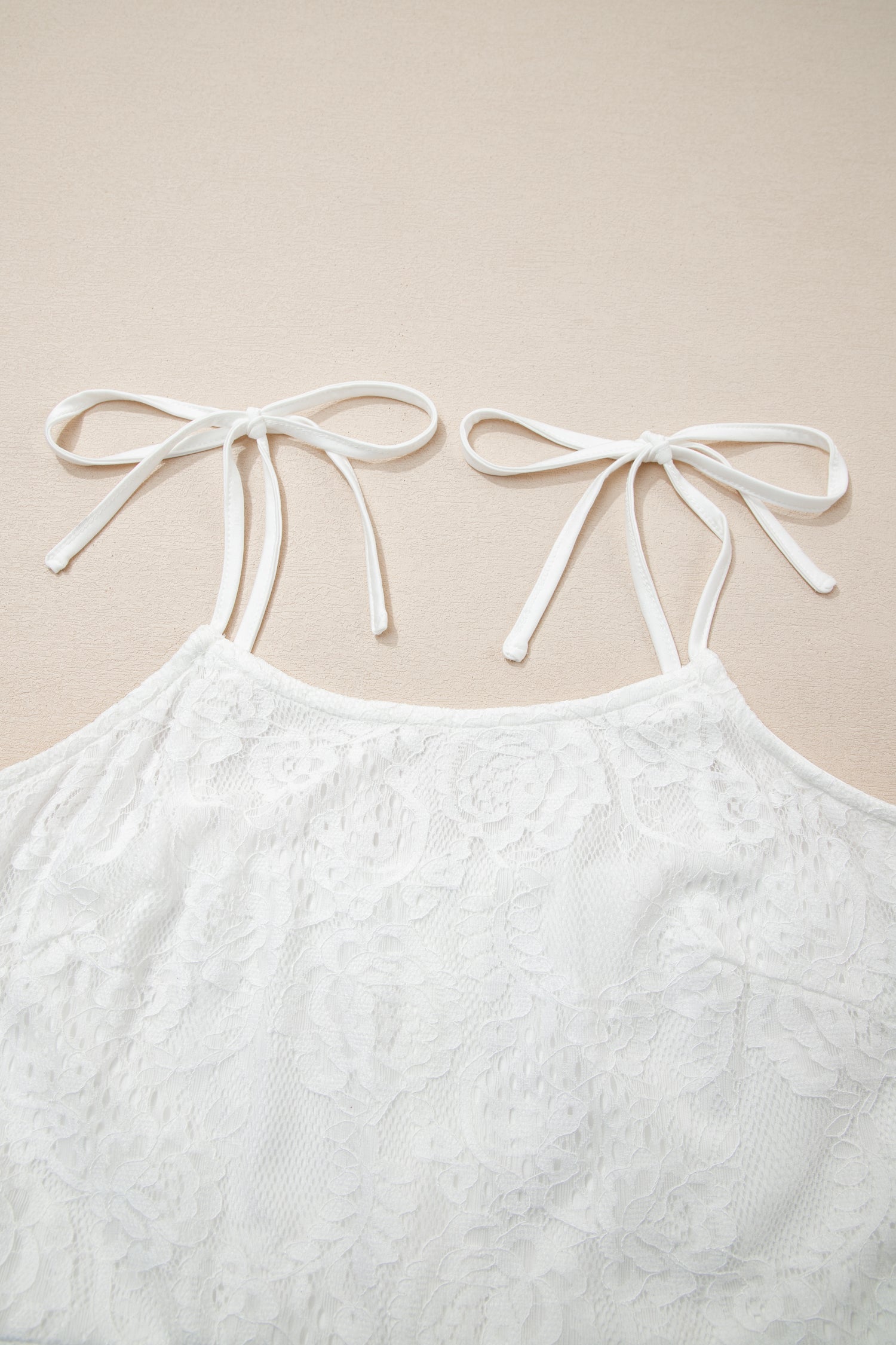 White Floral Lace Overlay Tie Spaghetti Strap Long Dress S-XL