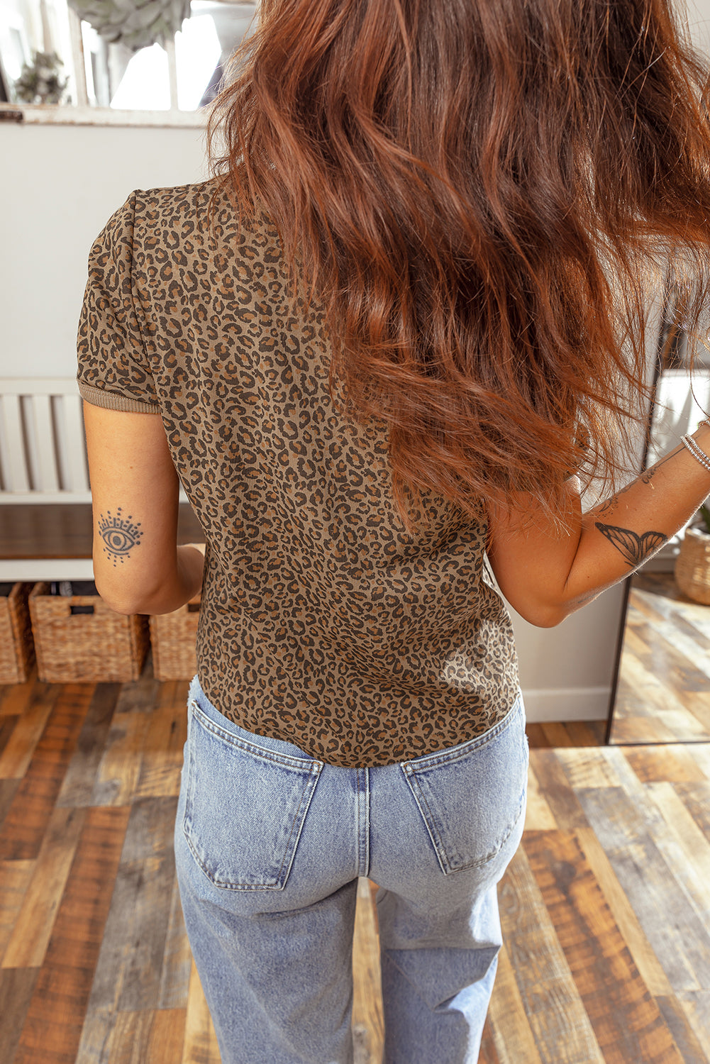 Khaki Fierce Leopard Print Crew Neck T-Shirt