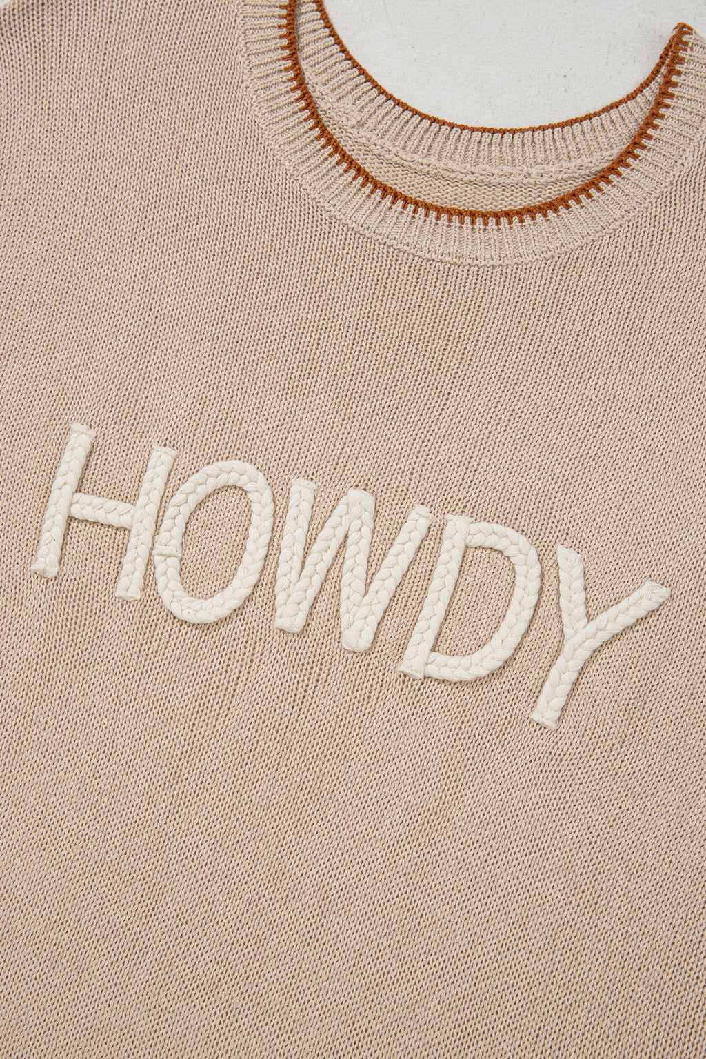 LivelyLooks HOWDY Western Knit Sweater Contrast Trim Short Sleeve women's fashion