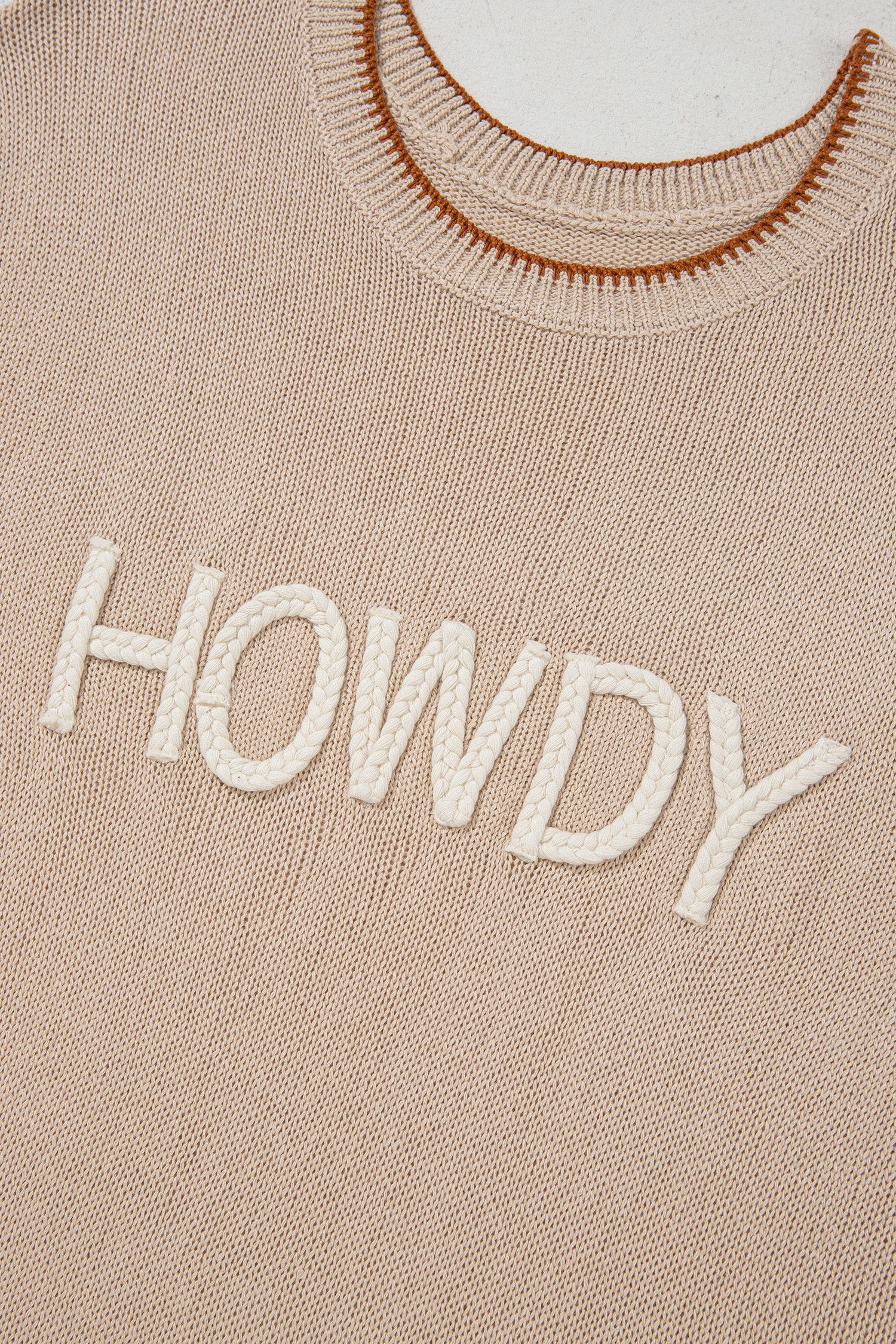 LivelyLooks HOWDY Western Knit Sweater Contrast Trim Short Sleeve women's fashion