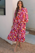 LivelyLooks Floral Collared Tiered Flowy Maxi Dress Purple Blue S-2XL women's fashion