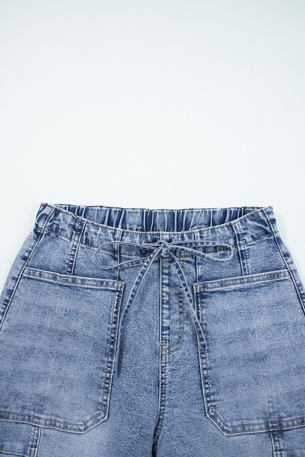 LivelyLooks Myosotis Large Patch Pocket Drawstring Paperbag Waist Barrel Jeans women's fashion
