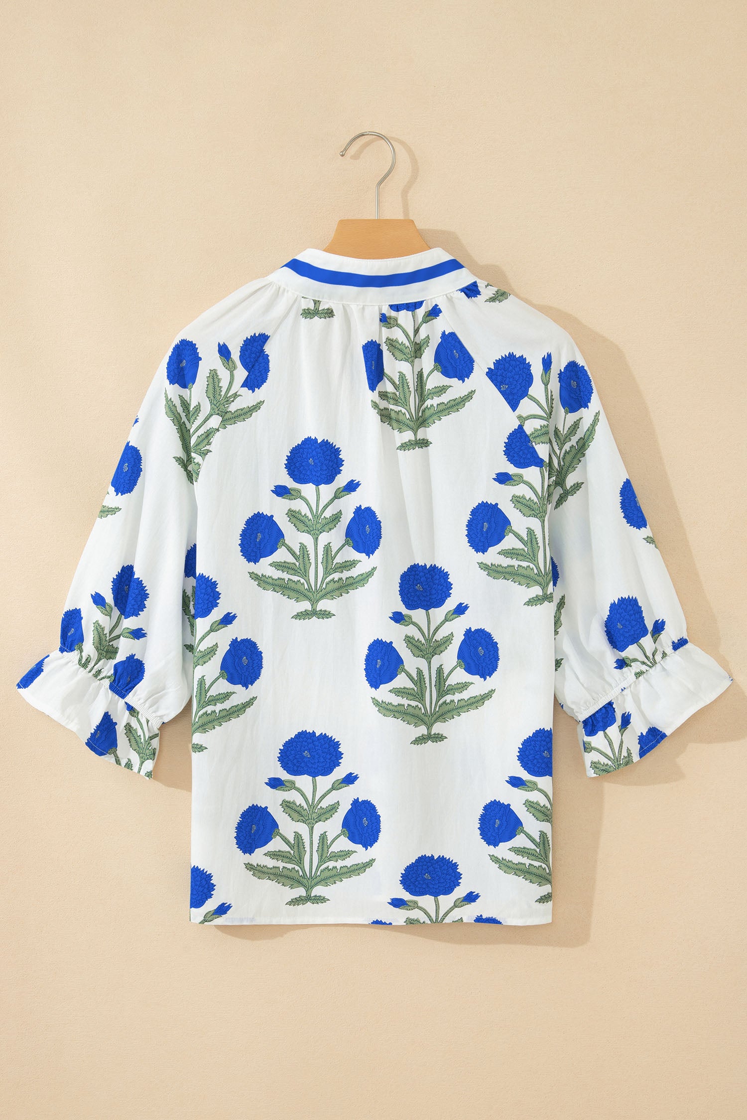 LivelyLooks Green Casual Wild Flower Print V Neck 3/4 Sleeve Blouse women's fashion
