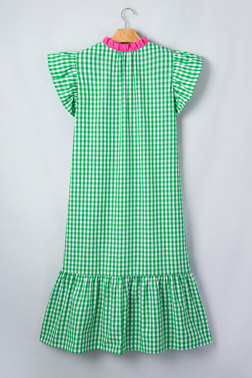 Bright Green Colour Block Plaid Summer Midi Dress S-XL
