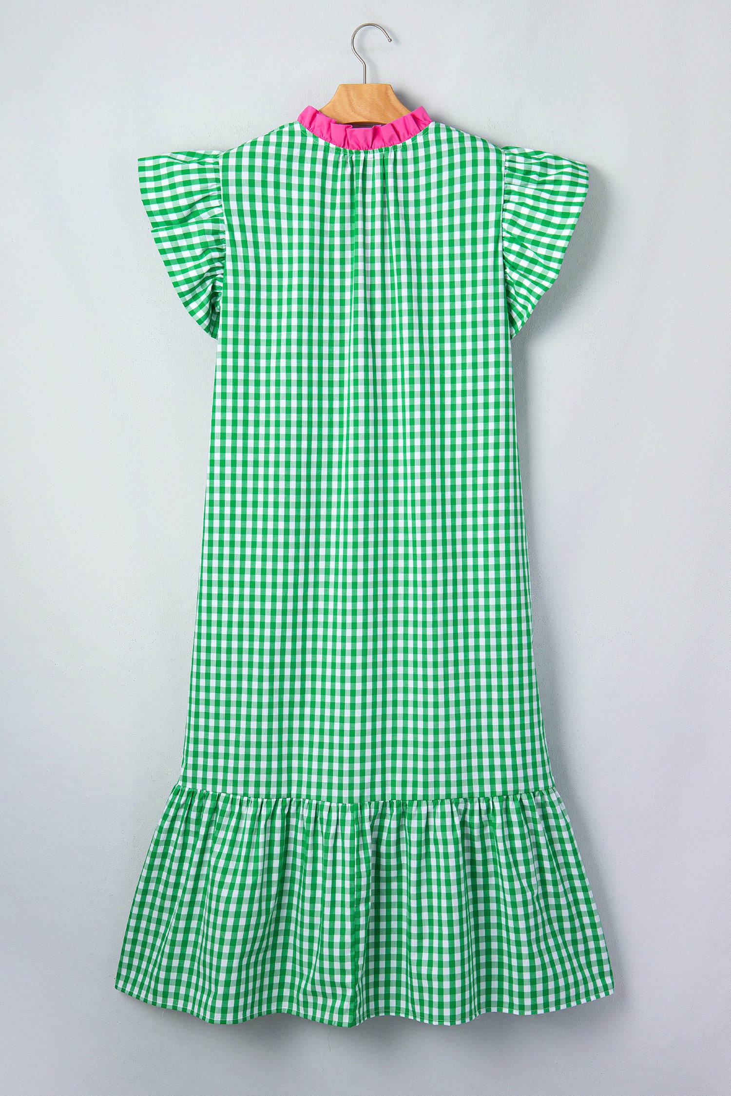 Bright Green Colour Block Plaid Summer Midi Dress S-XL
