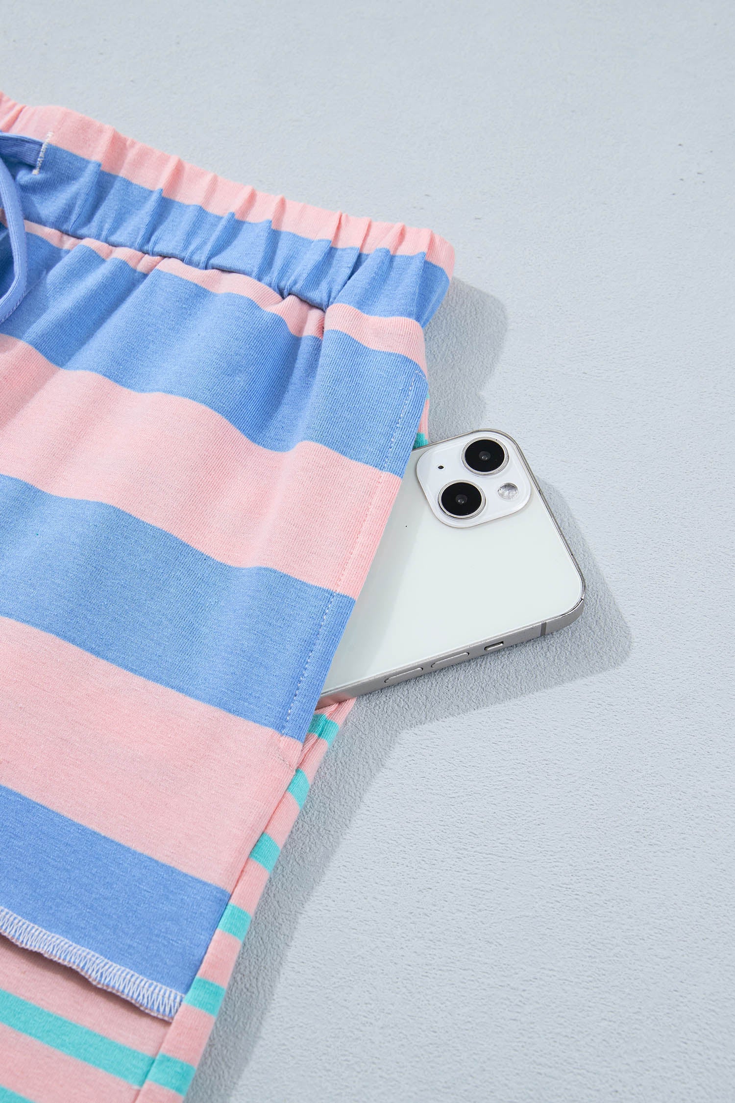 Striped Patchwork Exposed Seam Loose Short Set – Pink