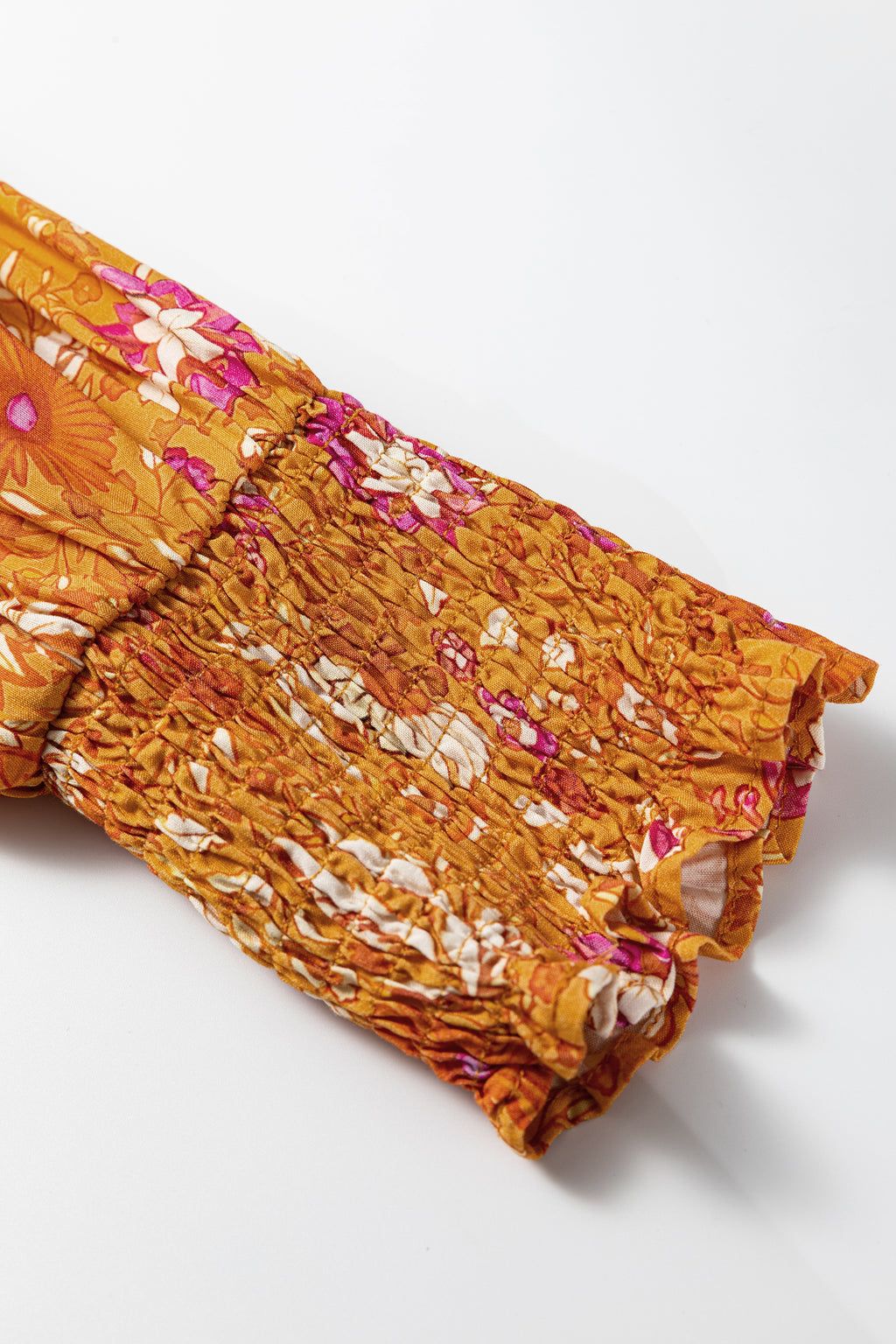 Shop Orange Floral Boho Maxi Dress Smocked Waist Puff Sleeve Tiered S-XL at LivelyLooks