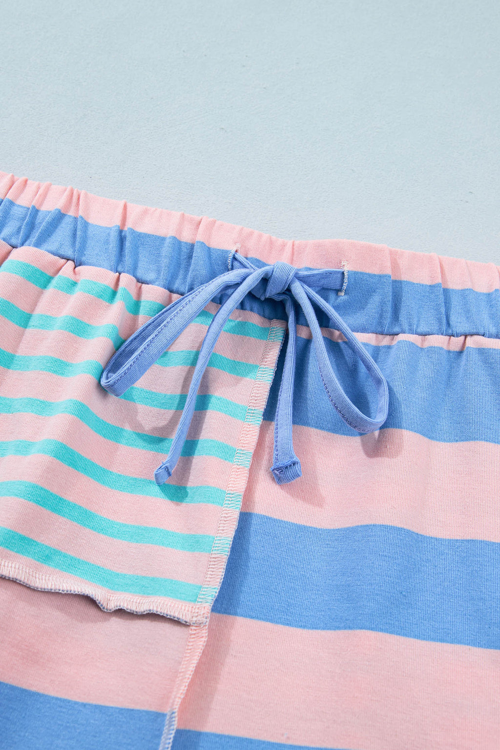 Striped Patchwork Exposed Seam Loose Short Set – Pink
