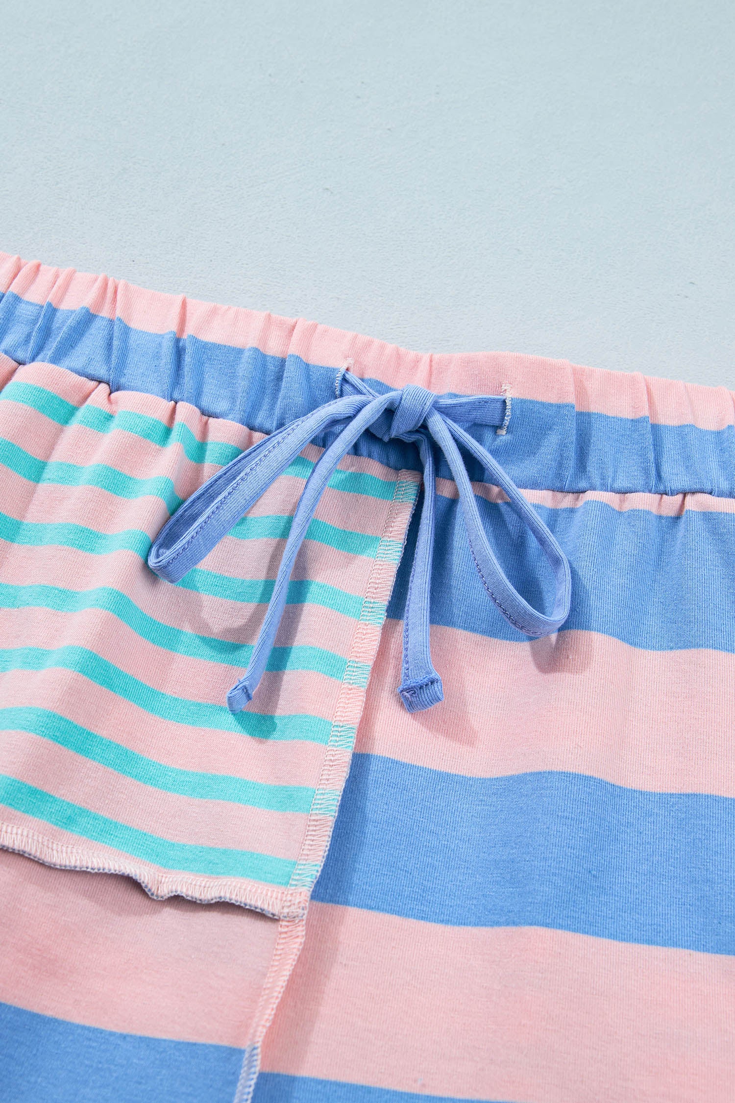 Striped Patchwork Exposed Seam Loose Short Set – Pink