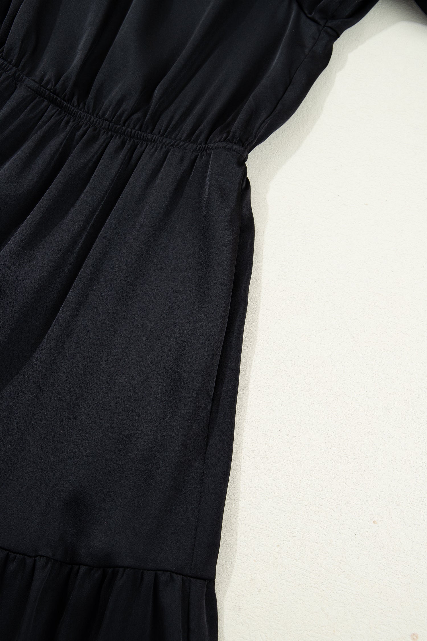 Black Tiered Maxi Dress Flounced Bracelet Sleeve V Neck Women S-XL