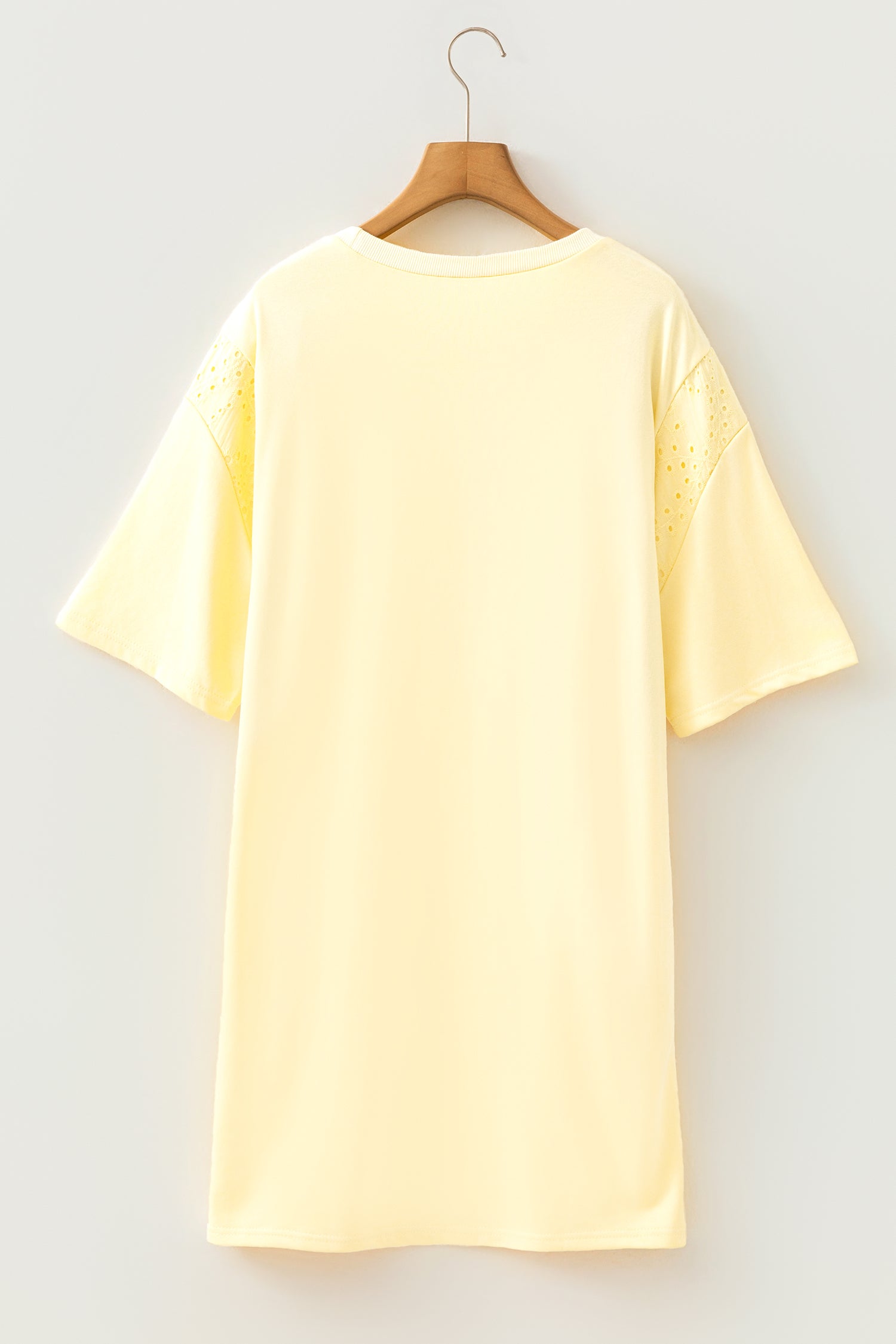 Yellow Cream Eyelet Embroidered Lace Sleeve Loose T-Shirt Dress