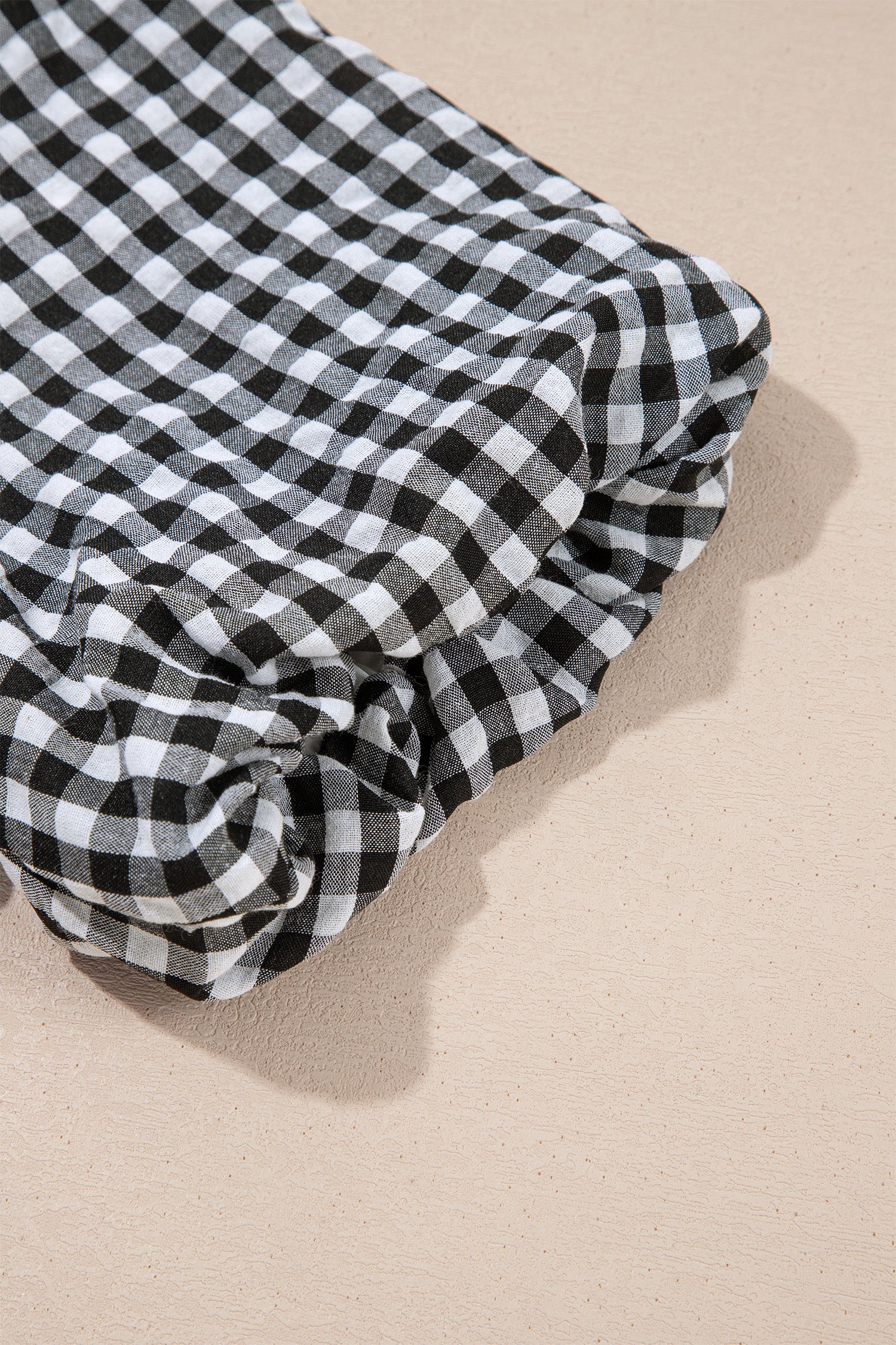 Black Plaid Puff Sleeve Frilled Neck Blouse S-XL