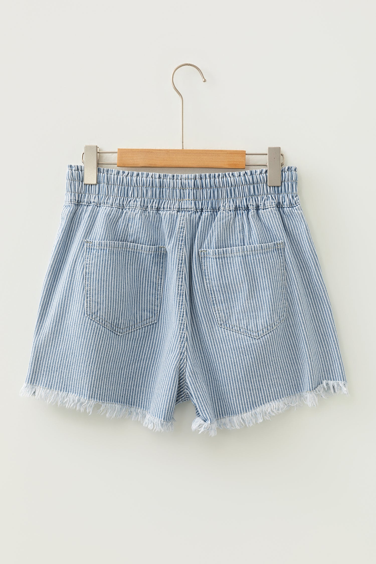 LivelyLooks Sky Blue Stripe Raw Edge Drawstring Elastic Waist Denim Shorts UK 8-20 women's fashion