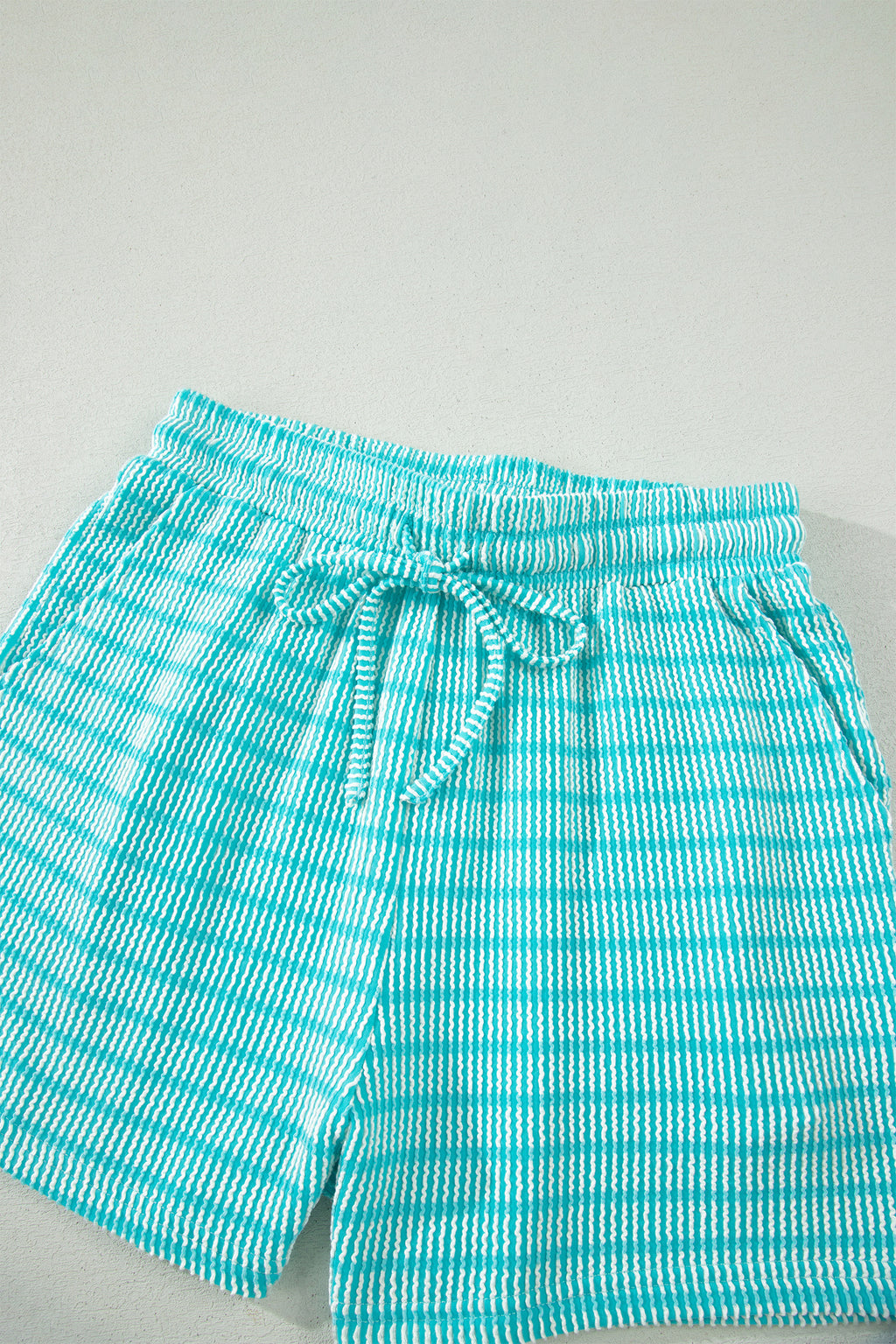 Stripe Raised Rib Tee & Drawstring Shorts Set Women's S-XL