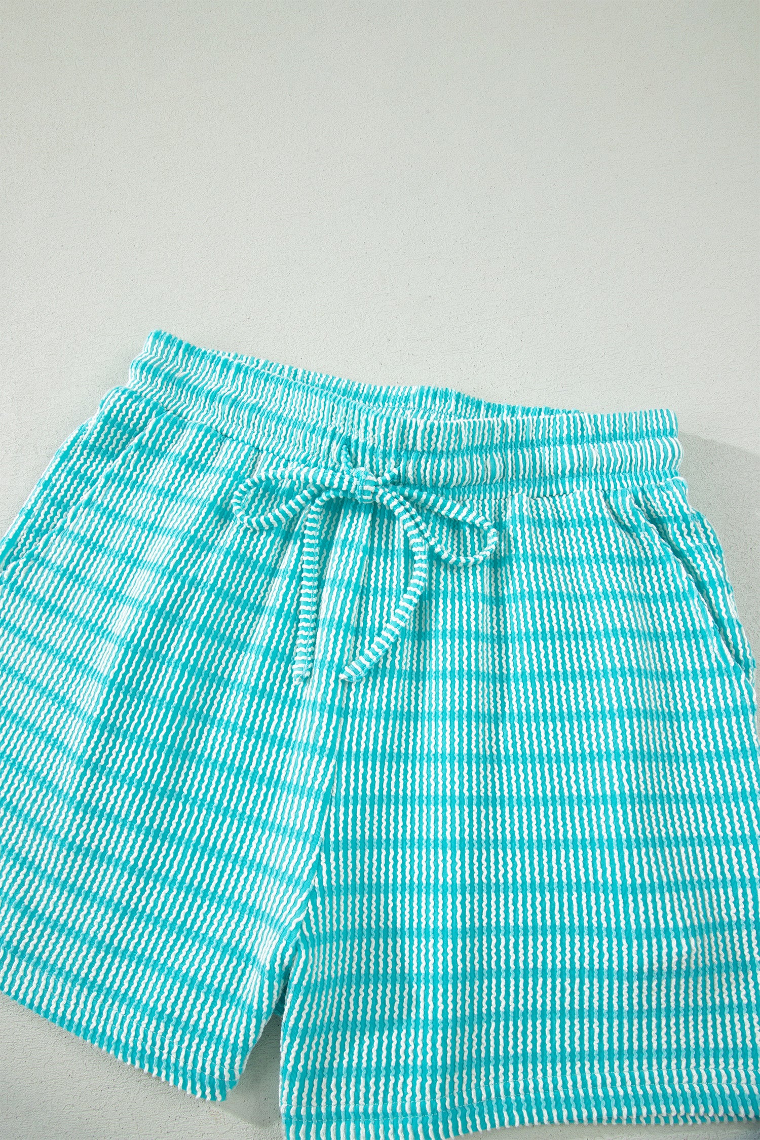 Stripe Raised Rib Tee & Drawstring Shorts Set Women's S-XL