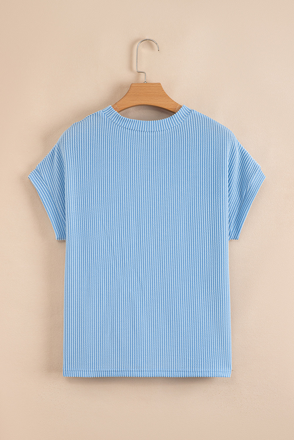 Corded Rib Knit Colour Block Patch Pocket Crew Neck Tee | Pink Blue Grey
