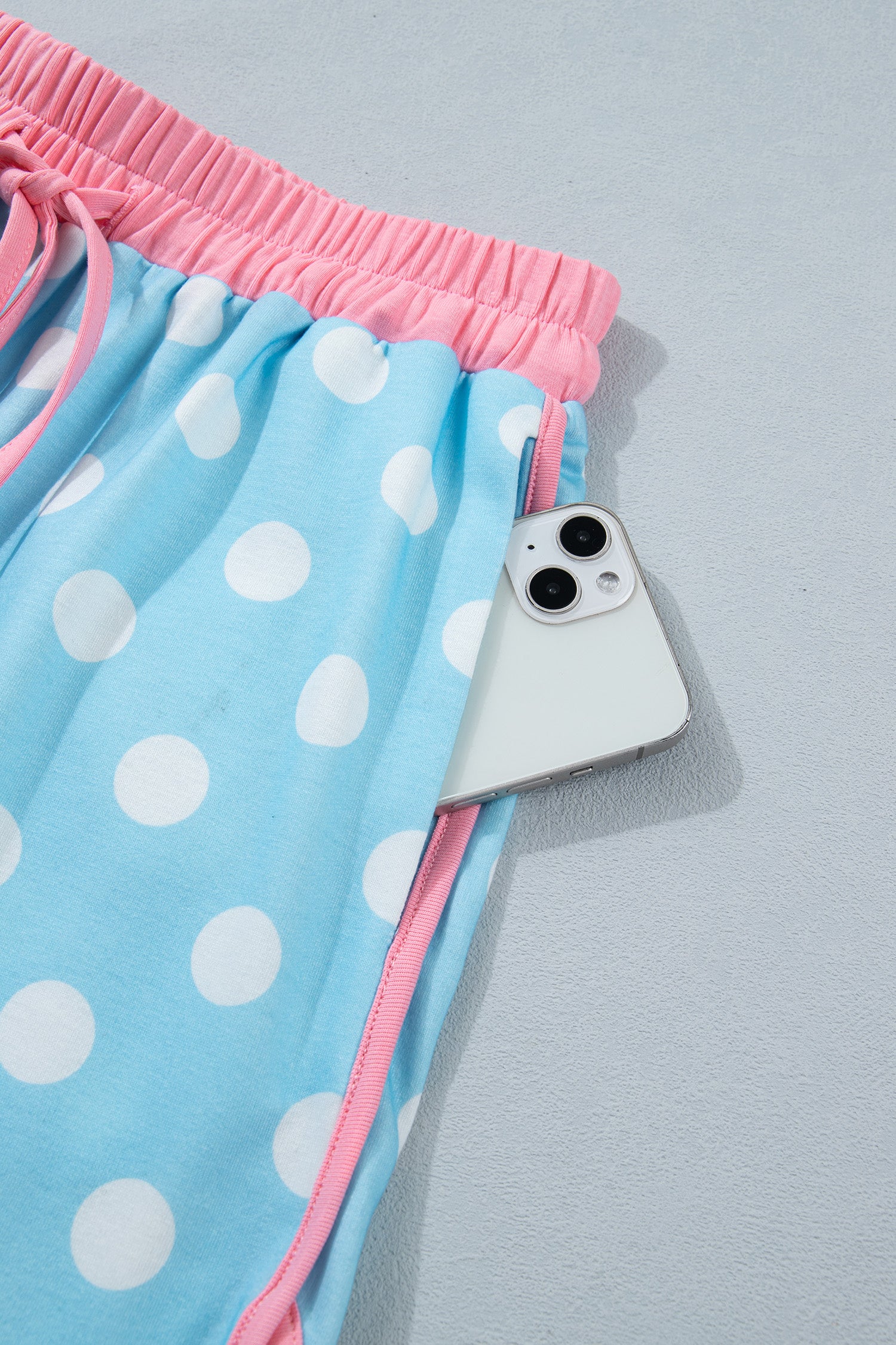 Polka Dot Contrast Edge Casual Short Set Pink Sky Blue Women S-XL