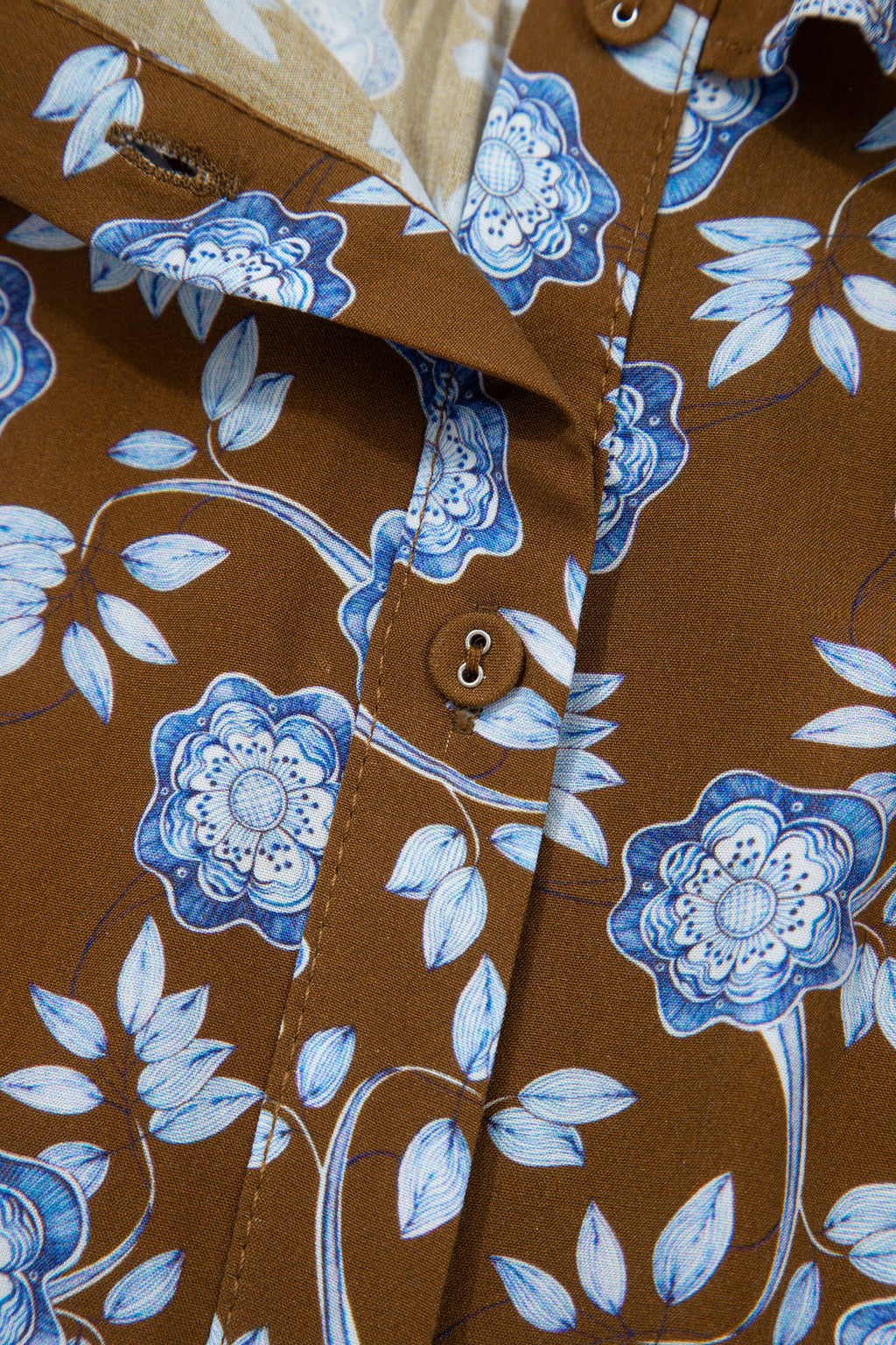 Brown Floral Print Shirt Dress Ruffled Detail Collar Button Down Long Sleeve Women S-XL