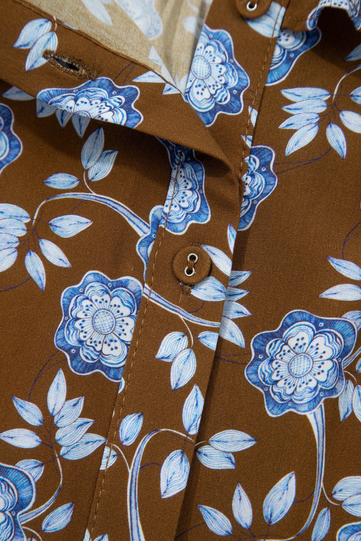 Brown Floral Print Shirt Dress Ruffled Detail Collar Button Down Long Sleeve Women S-XL
