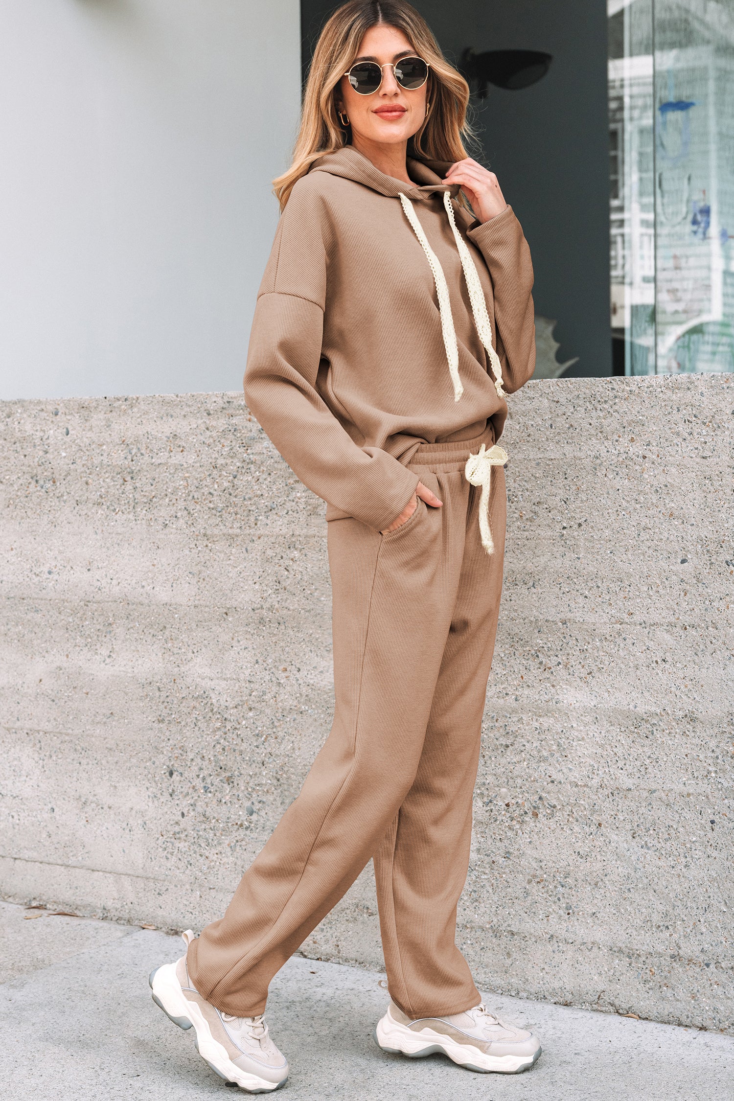 Leopard Drawstring Corduroy Co-ord Hoodie & High Waist Pants UK 8-22