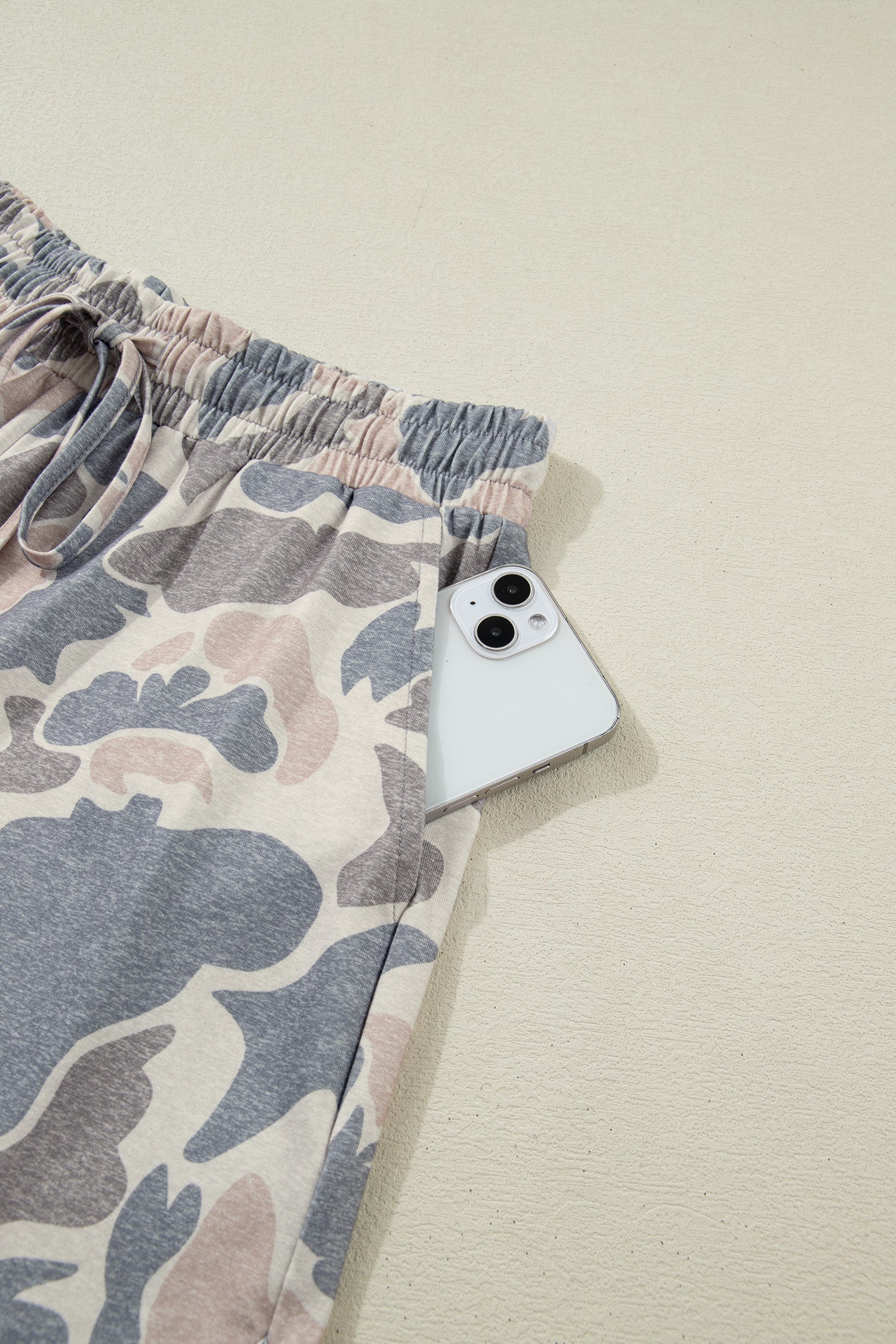 Multicolour Camouflage Loose Tee & Drawstring Shorts 2pcs Outfit