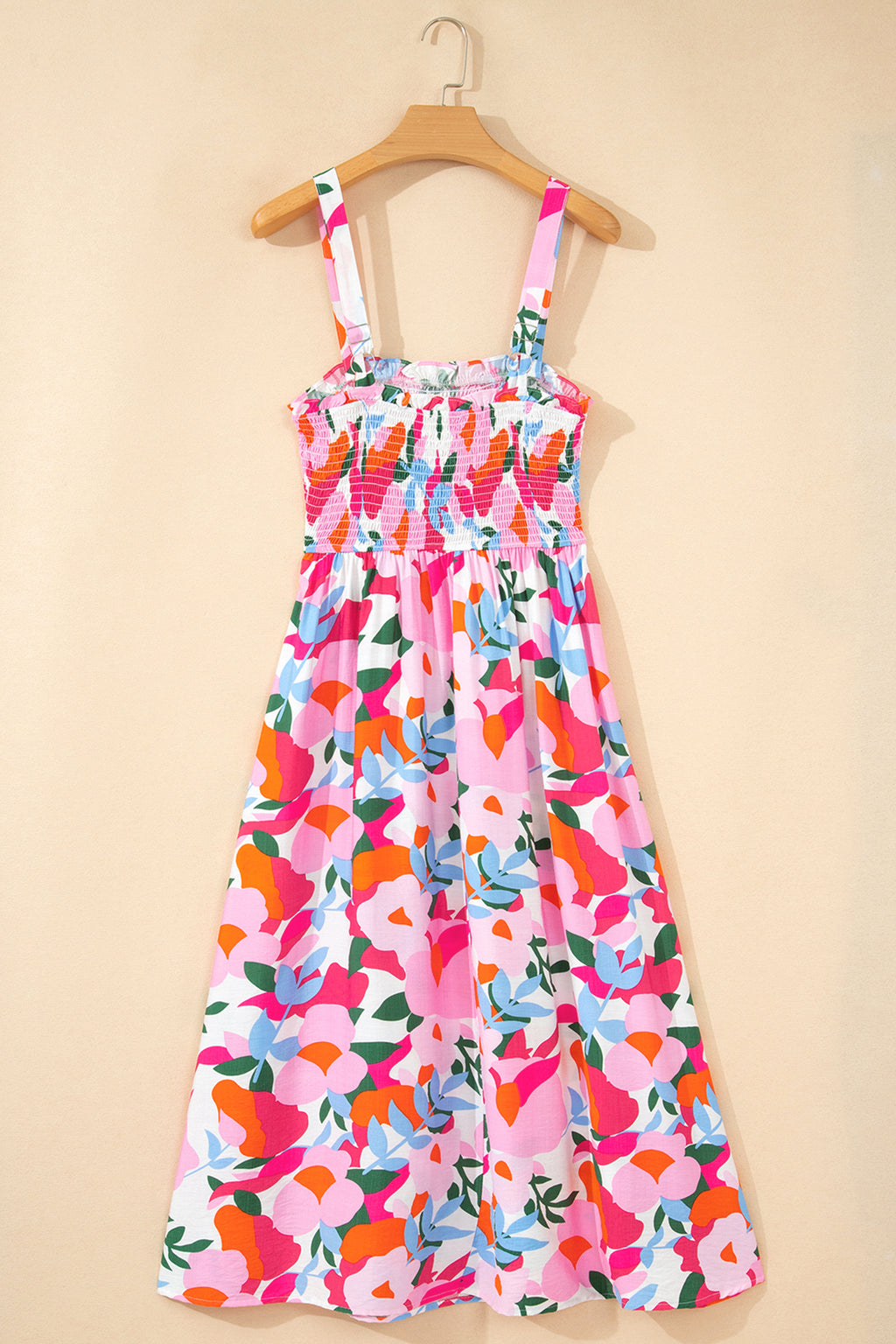 Pink Floral Smocked High Waist Midi Sundress | Sizes S-XL
