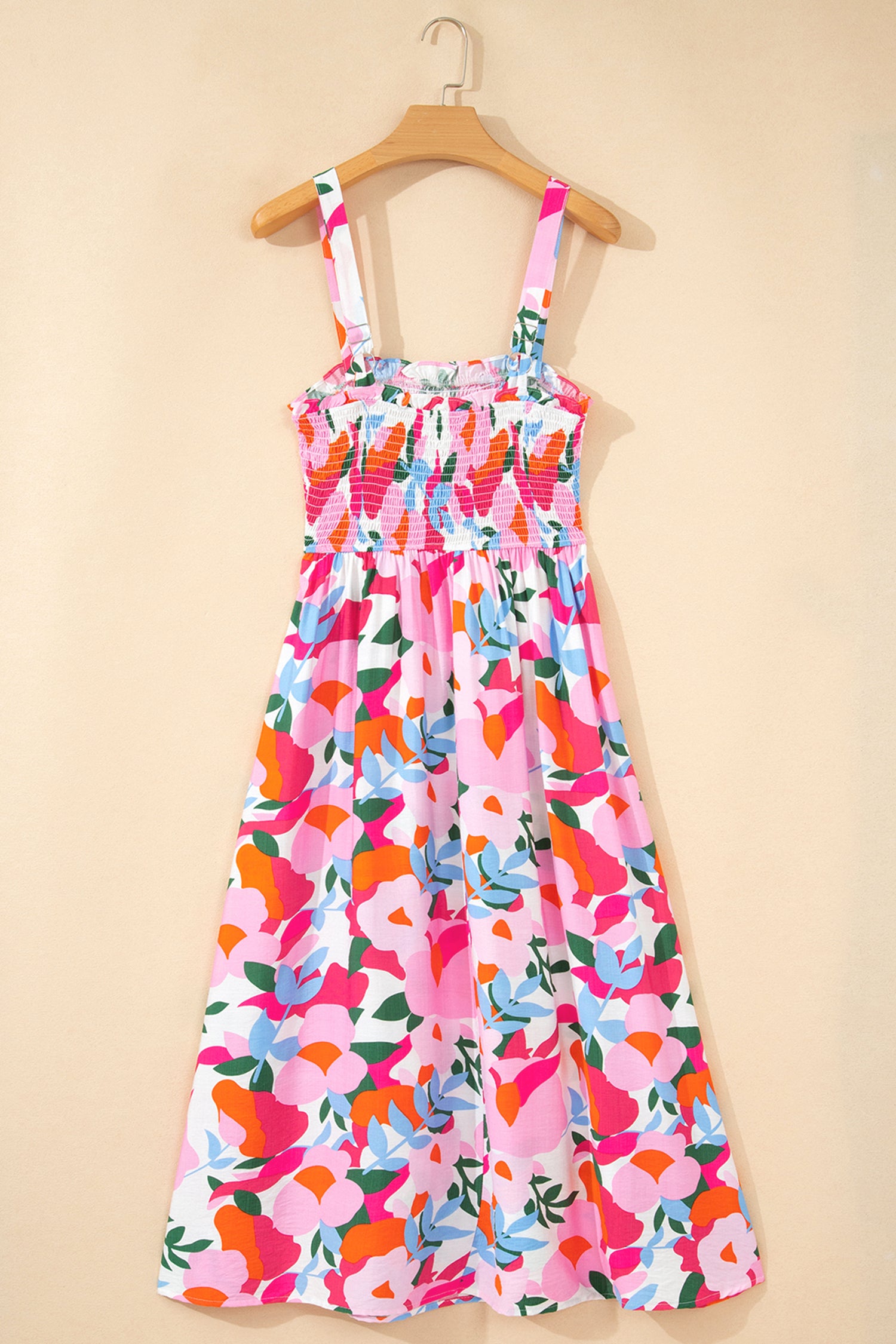 Pink Floral Smocked High Waist Midi Sundress | Sizes S-XL