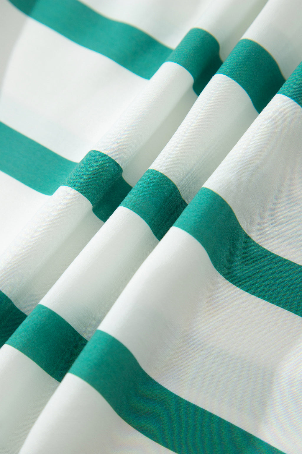 Stripe Ricrac Notch V-Neck Puff Sleeve Midi Dress Green Sky Blue S-XL