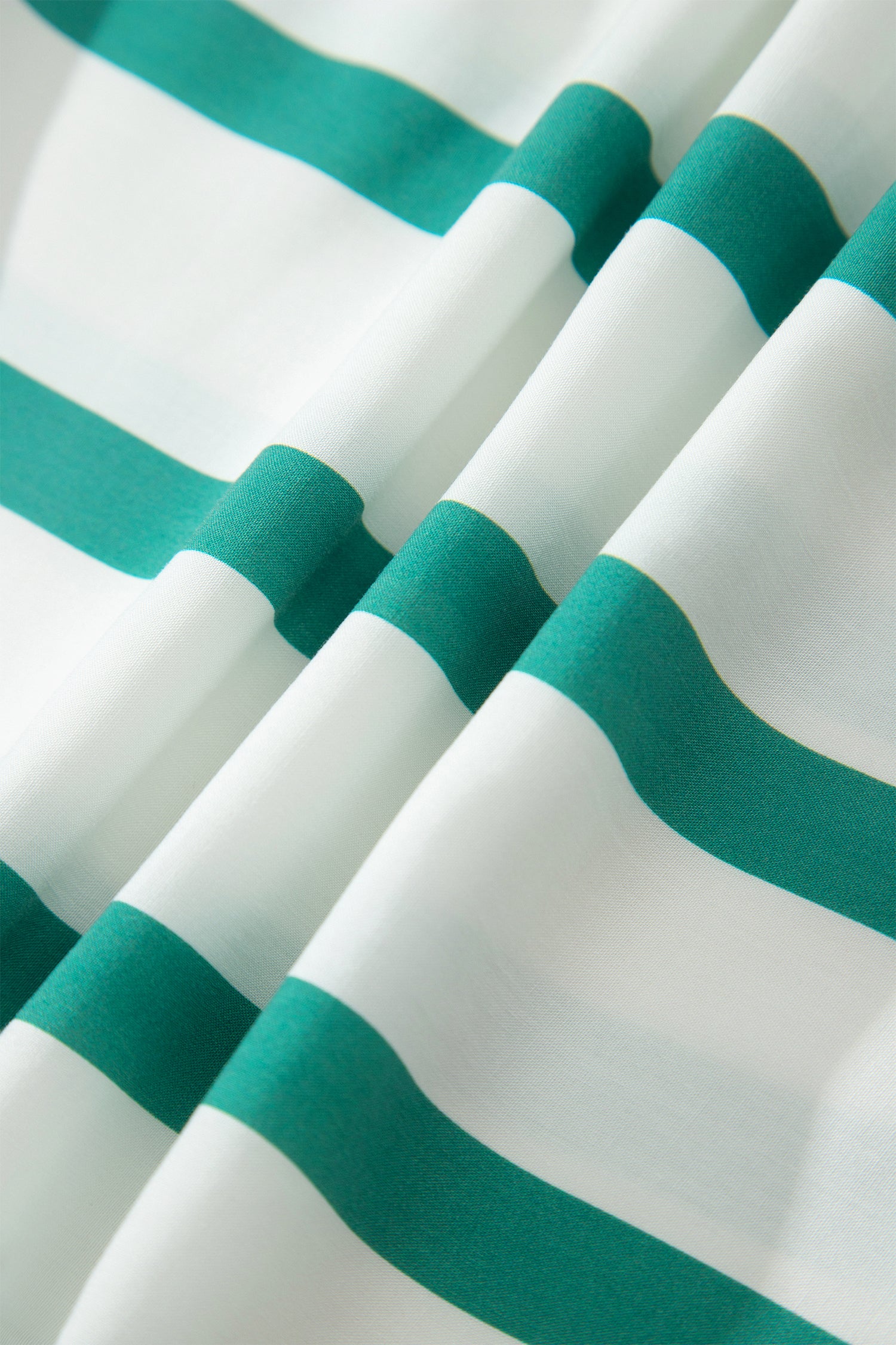 Stripe Ricrac Notch V-Neck Puff Sleeve Midi Dress Green Sky Blue S-XL