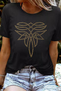 Shop Black Rhinestone Western Pattern Graphic T-Shirt S-3XL at LivelyLooks