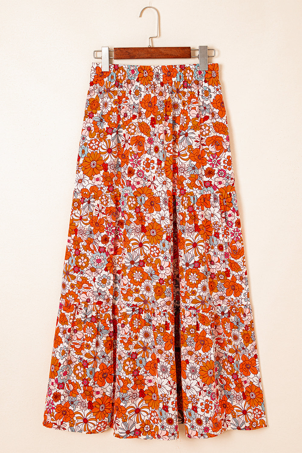 Bohemian Floral Print Tiered Split Maxi Skirt