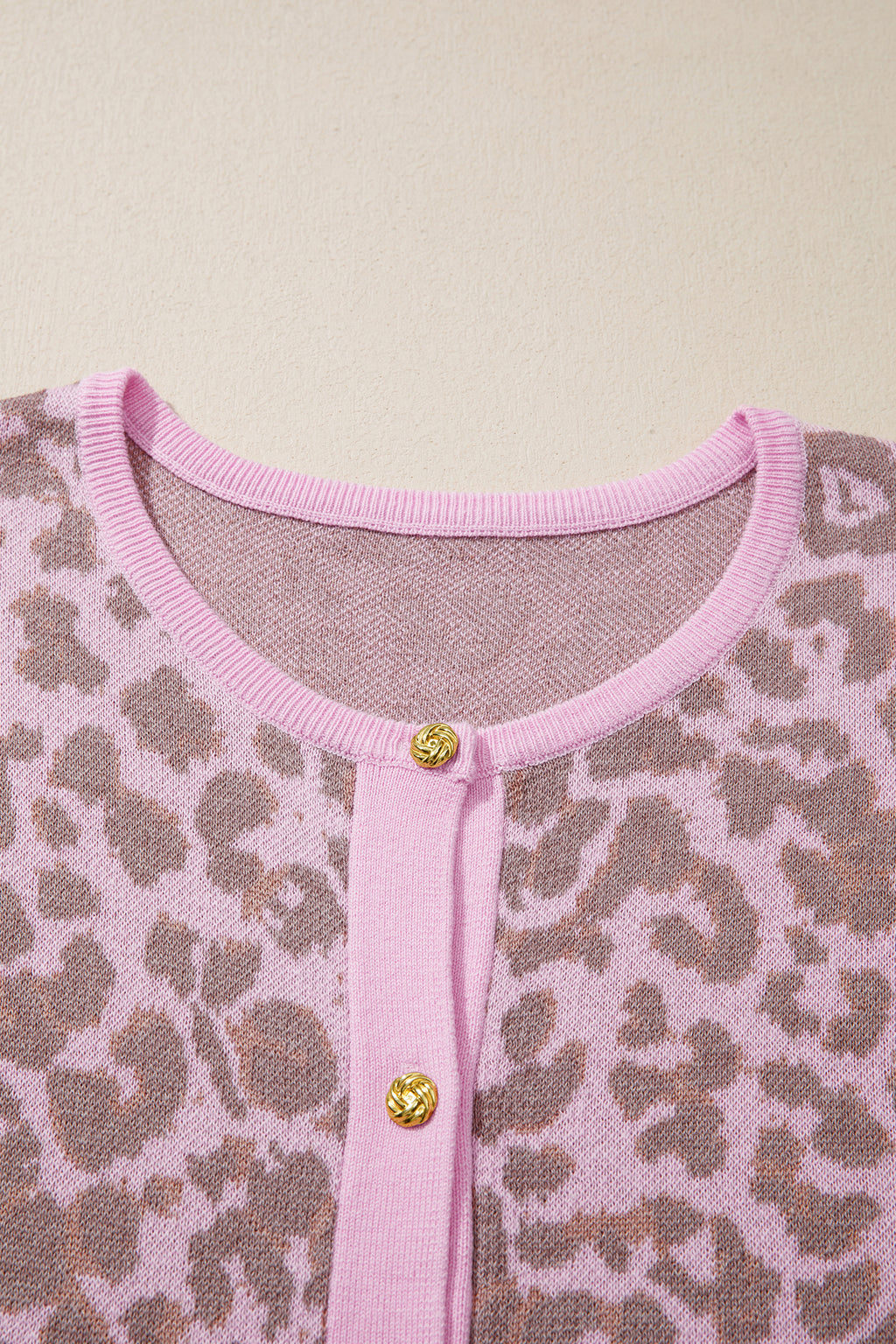 Pink Leopard Print Sweater Cardigan Button Down Short Sleeve Women S-XL